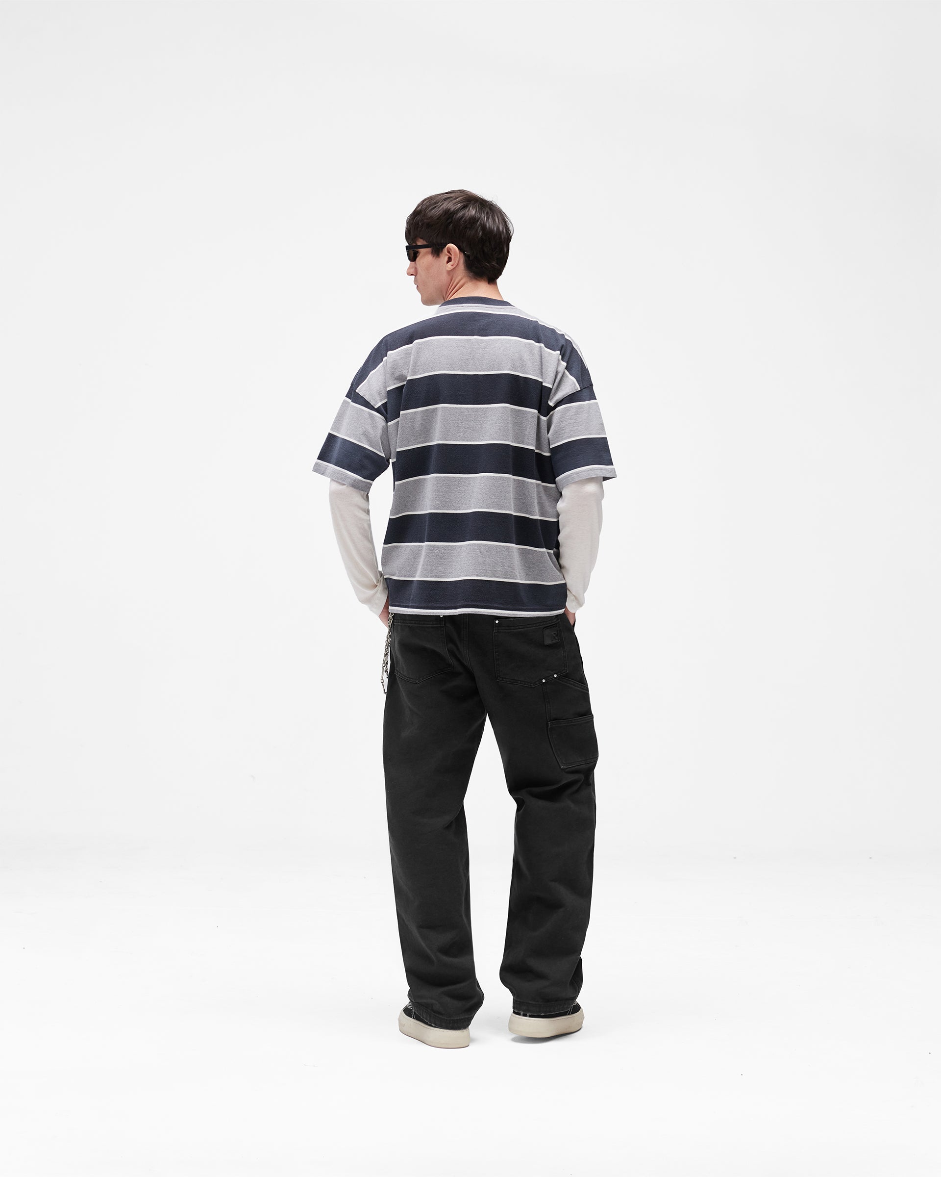 Calfornia Striped T-Shirt - Jet Black Grey Marl