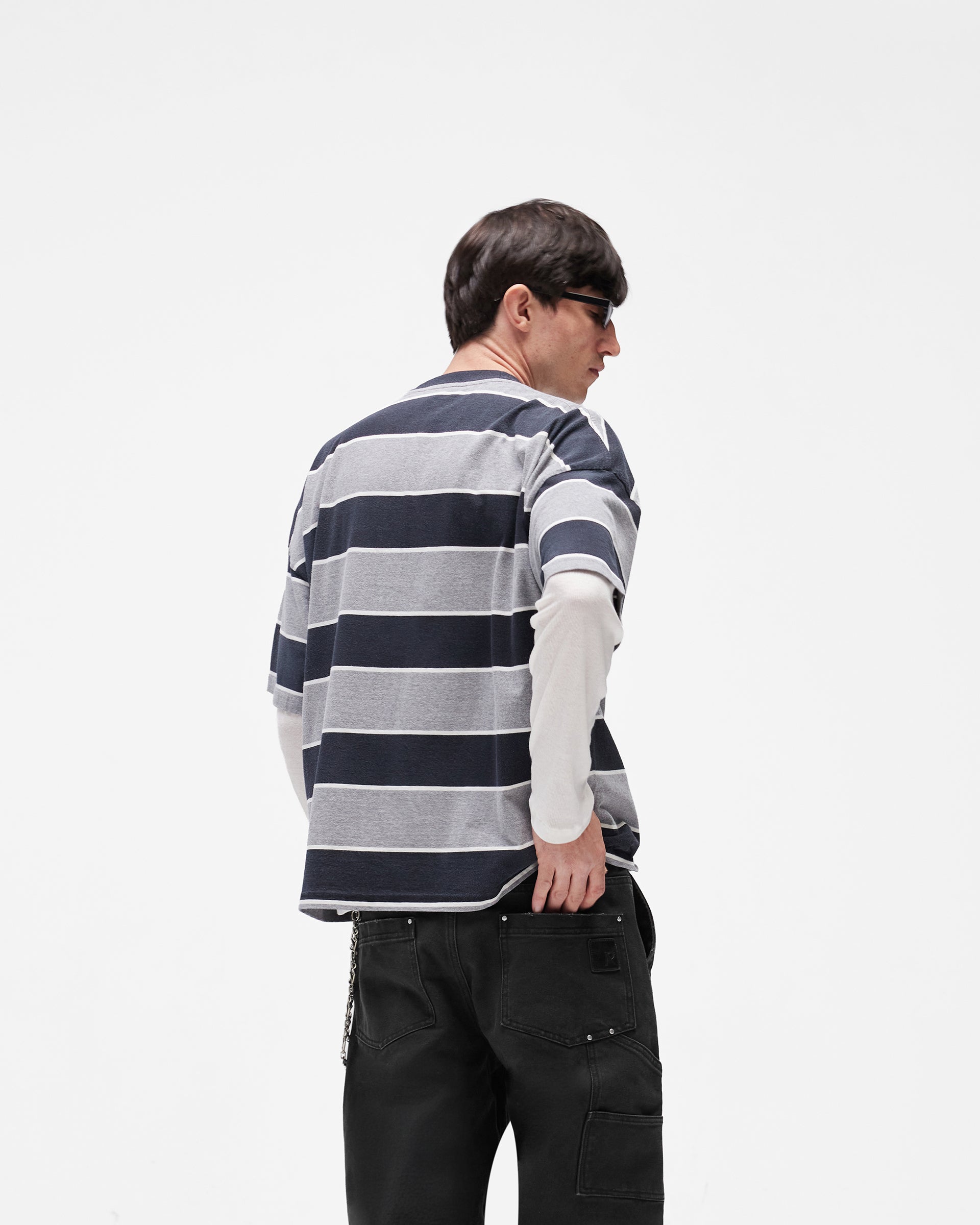 Calfornia Striped T-Shirt - Jet Black Grey Marl
