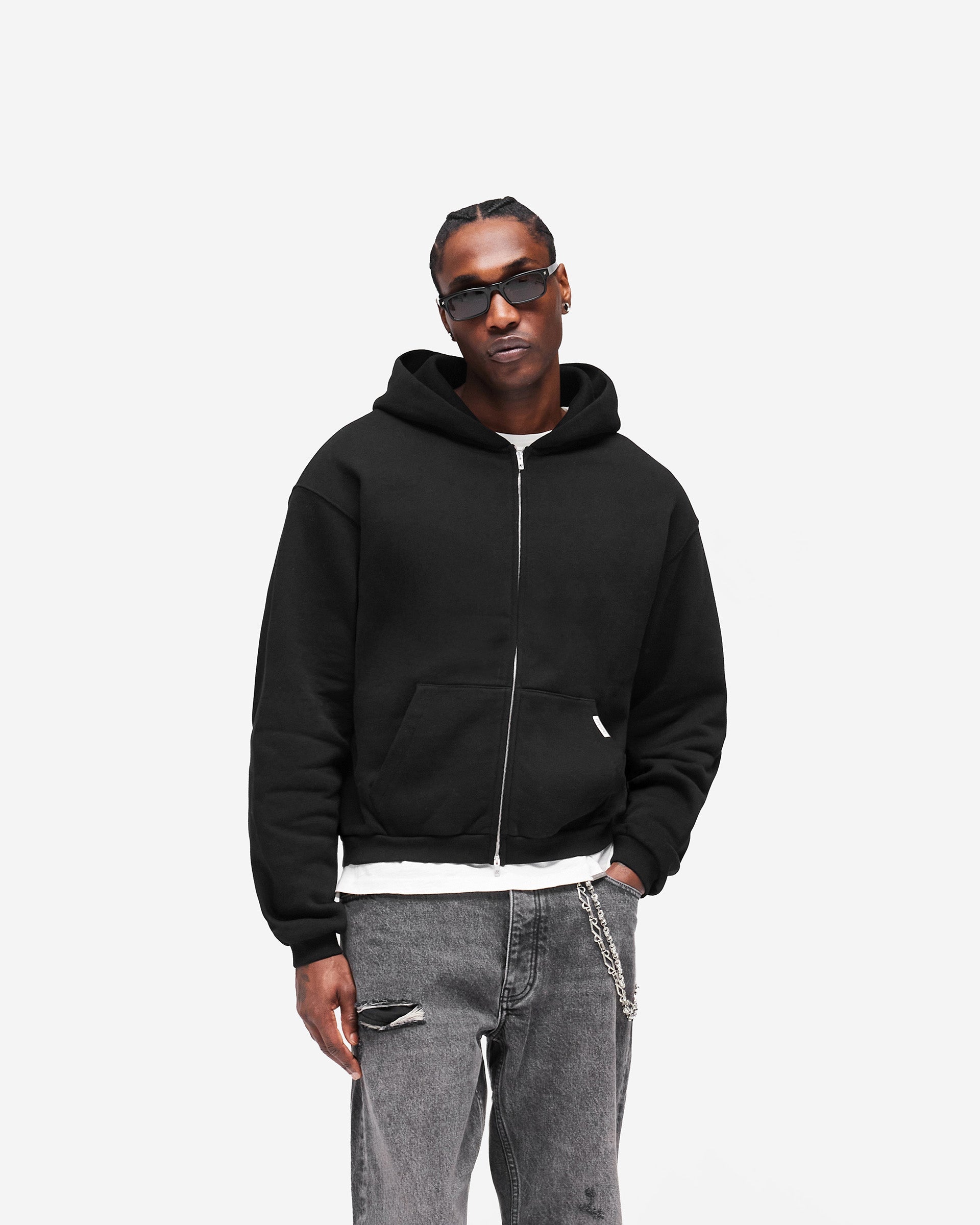 GH Shrunken Zip Hoodie - Jet Black
