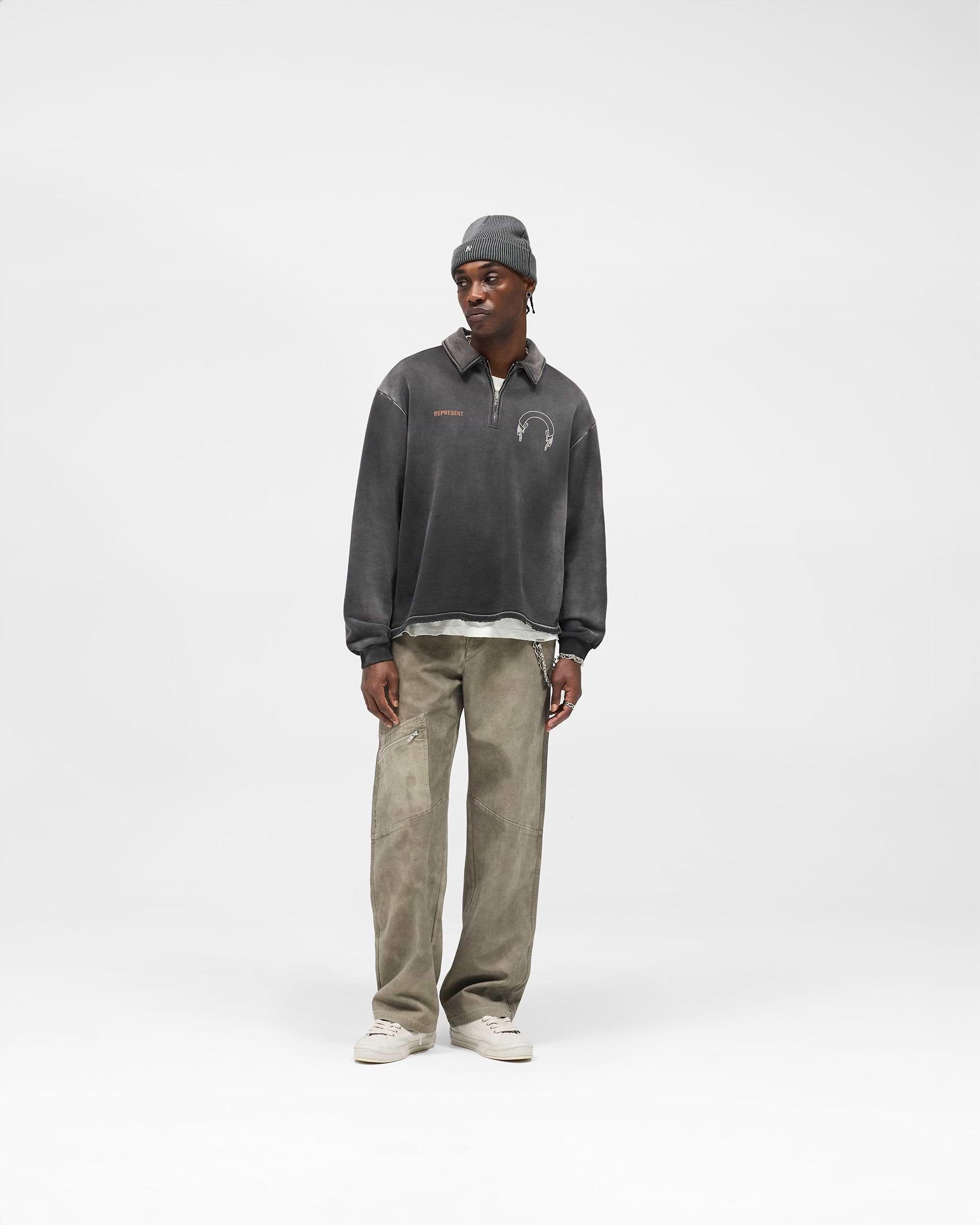 Represent Banner Quarter Zip Sweatshirt - Stained Black