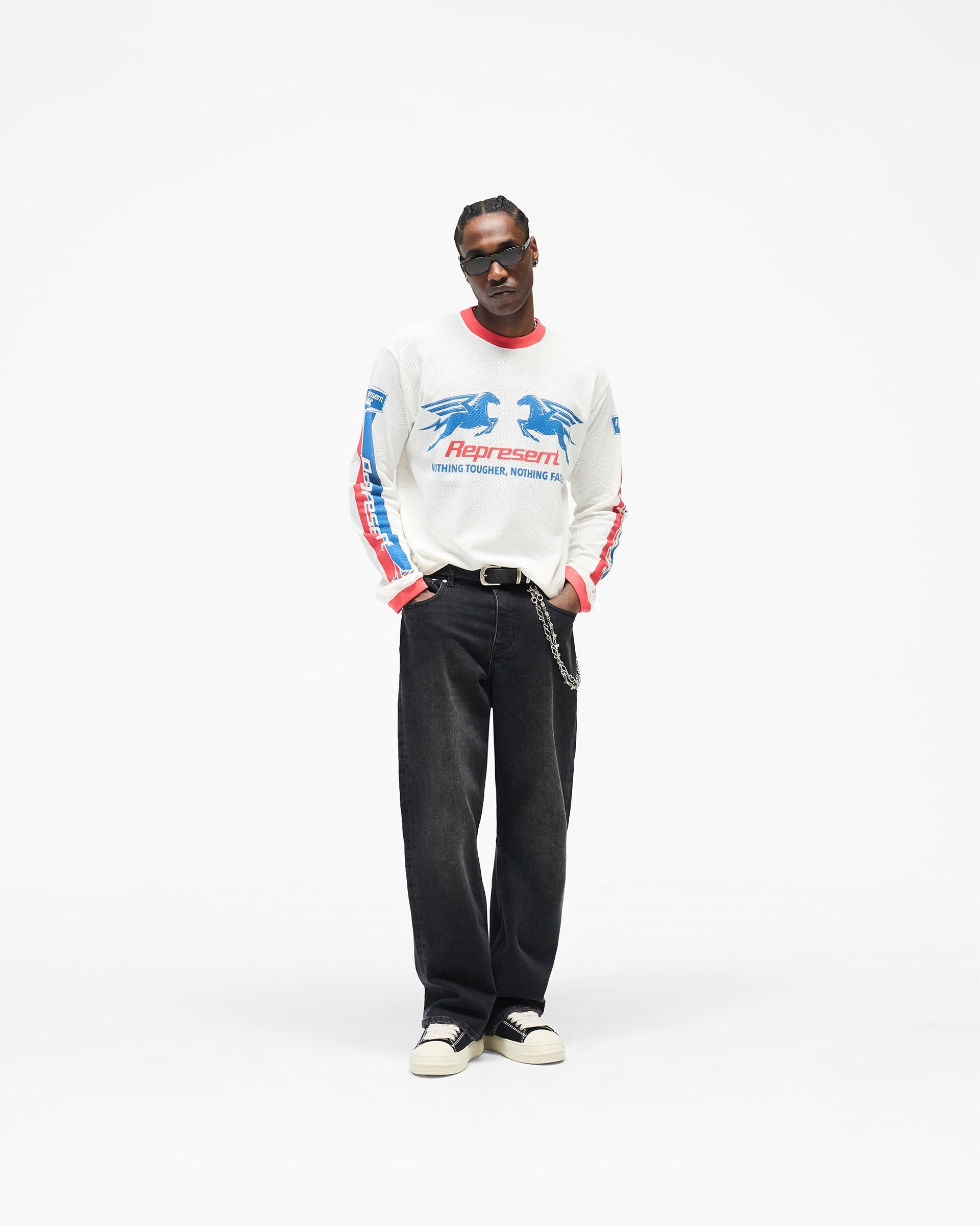 Mesh Pegasus Long Sleeve T-Shirt - Flat White