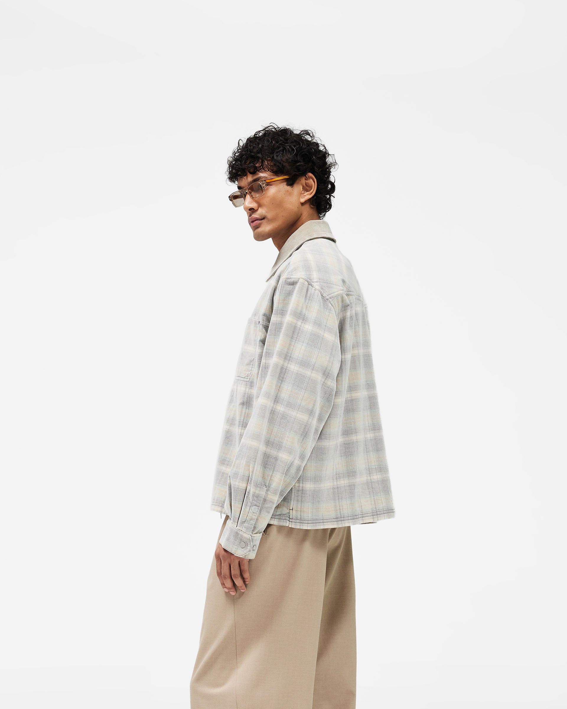 Cord Zip Flannel Shirt - Mineral