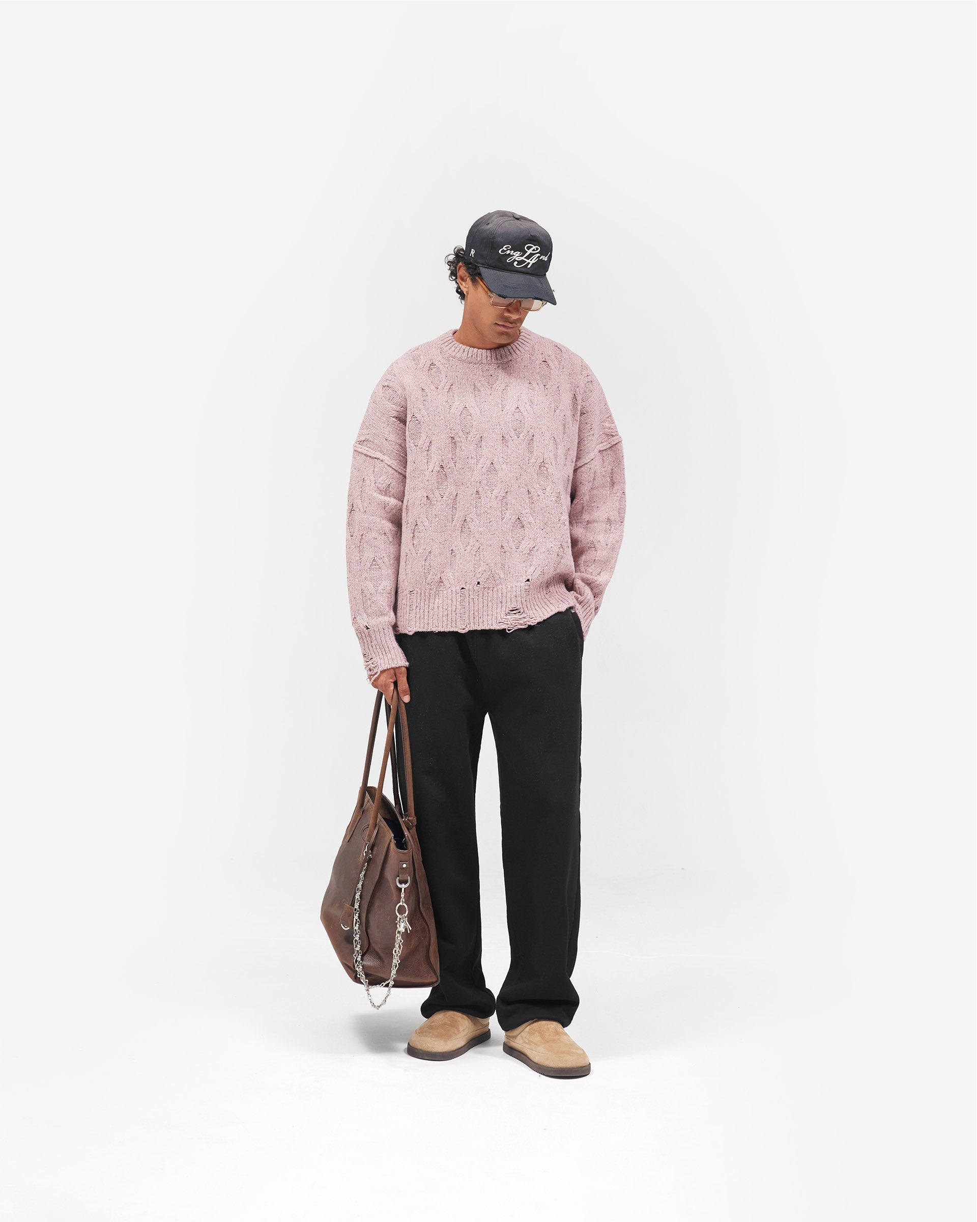Distress Knit Sweater - Washed Pink