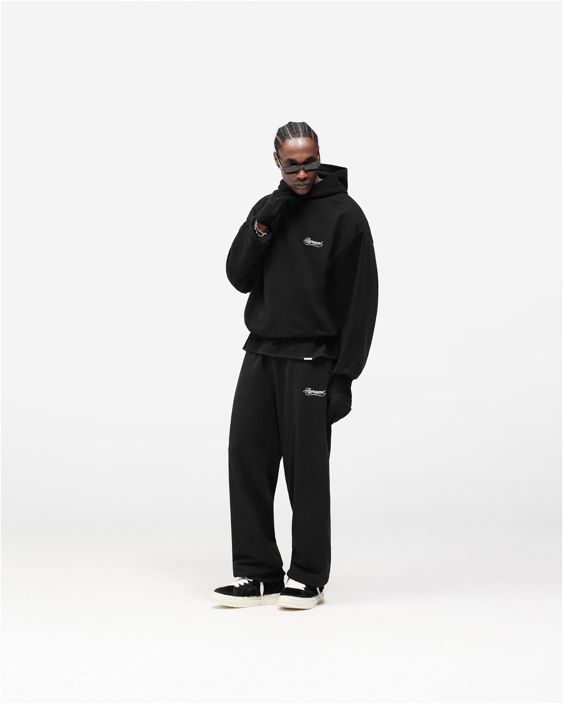 Dual Layer Script Hoodie - Jet Black