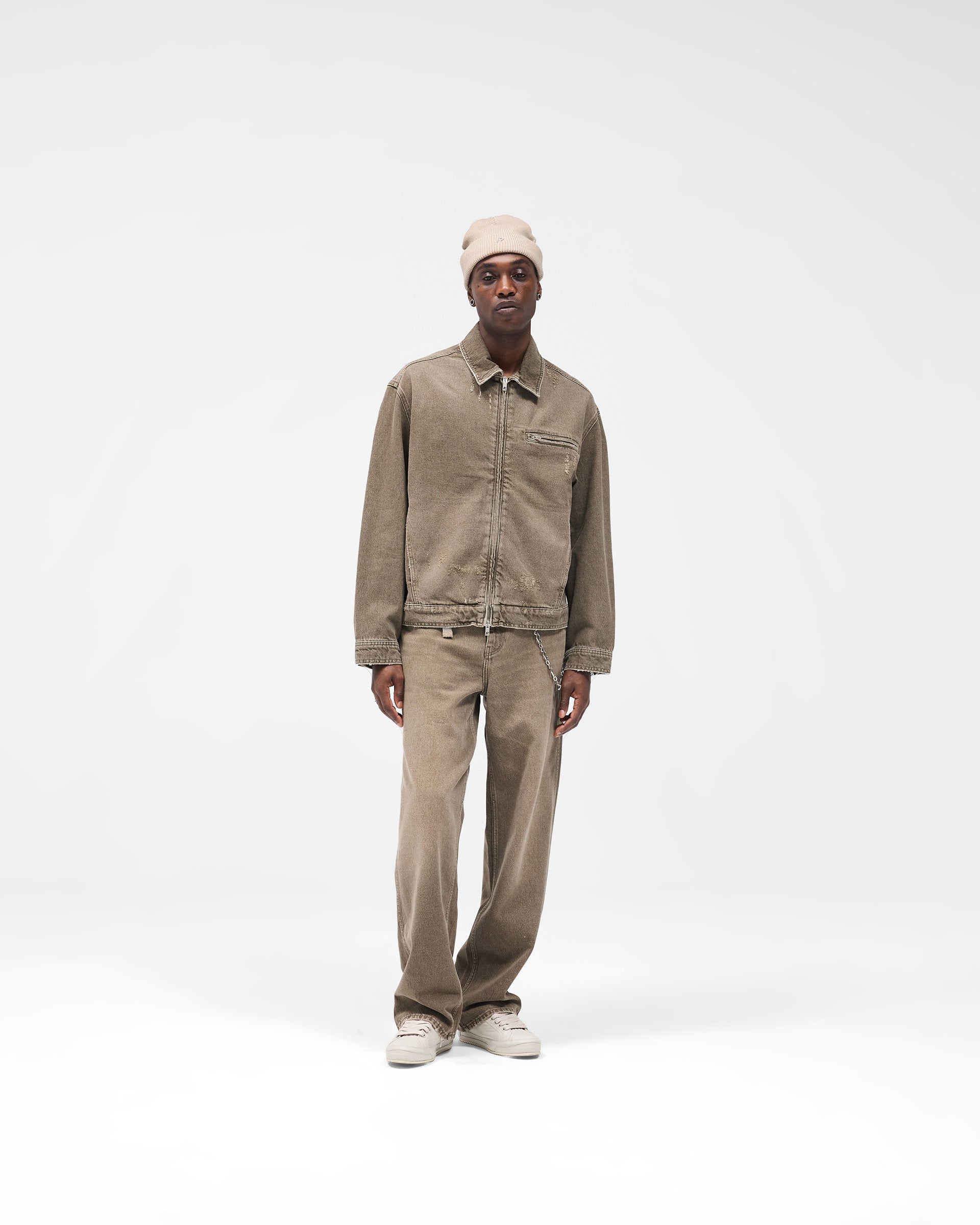 Collared Denim Jacket - Washed Olive