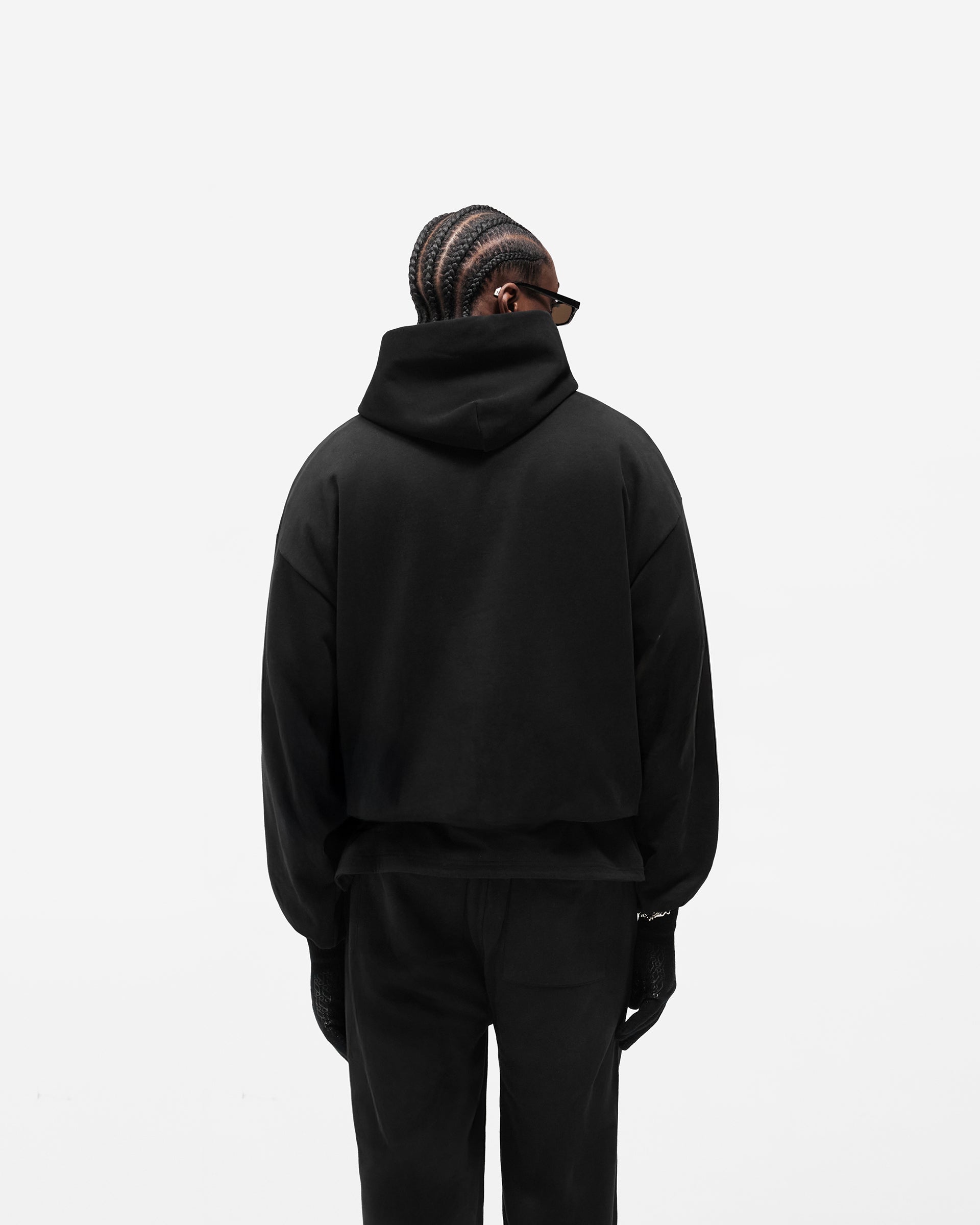 Dual Layer Script Hoodie - Jet Black
