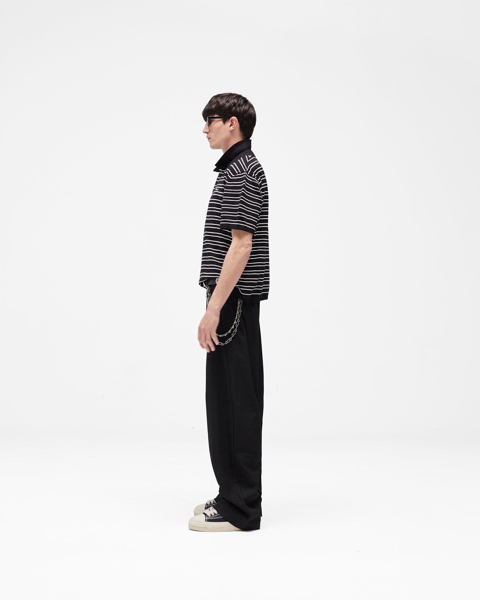California Striped Knitted Polo - Jet Black