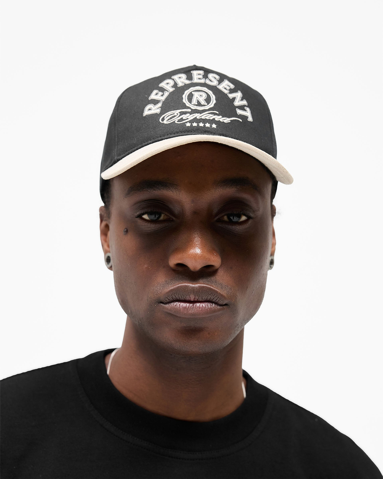 Jet Black Initial Crest Cap 247 | Running Hat | REPRESENT