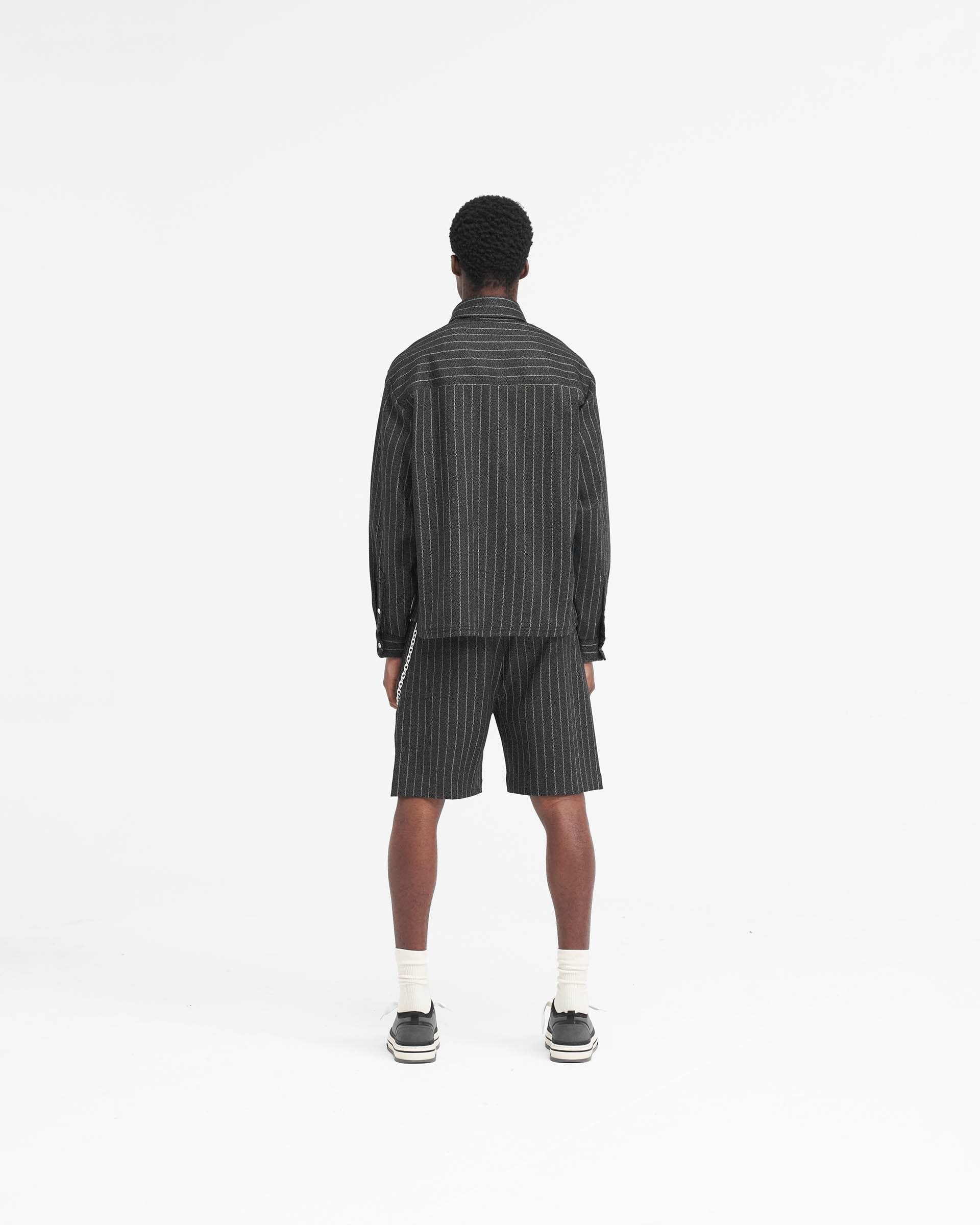 Cropped Dress Shirt - Black Pinstripe