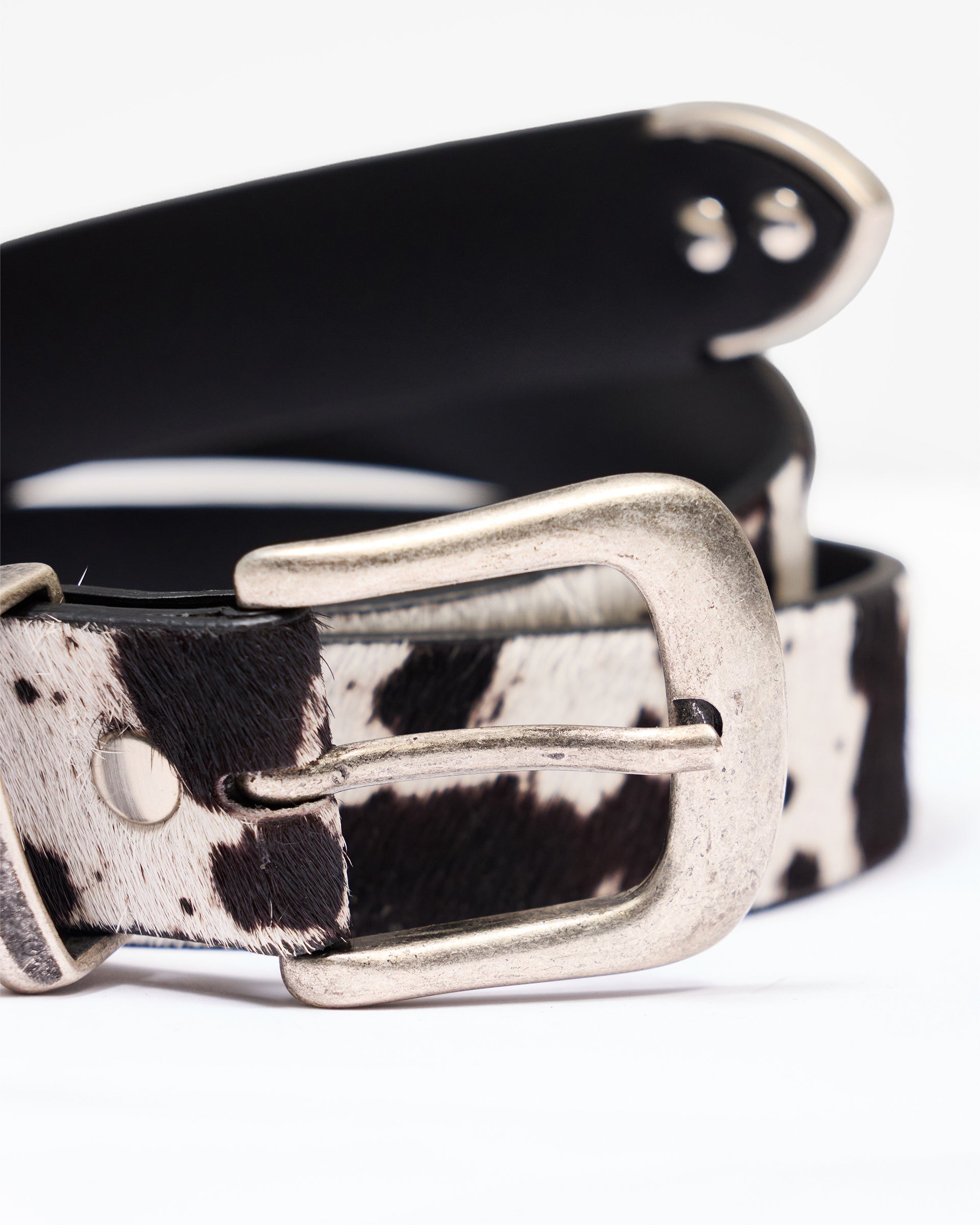 Cowhide Rodeo Belt - Flat White Jet Black