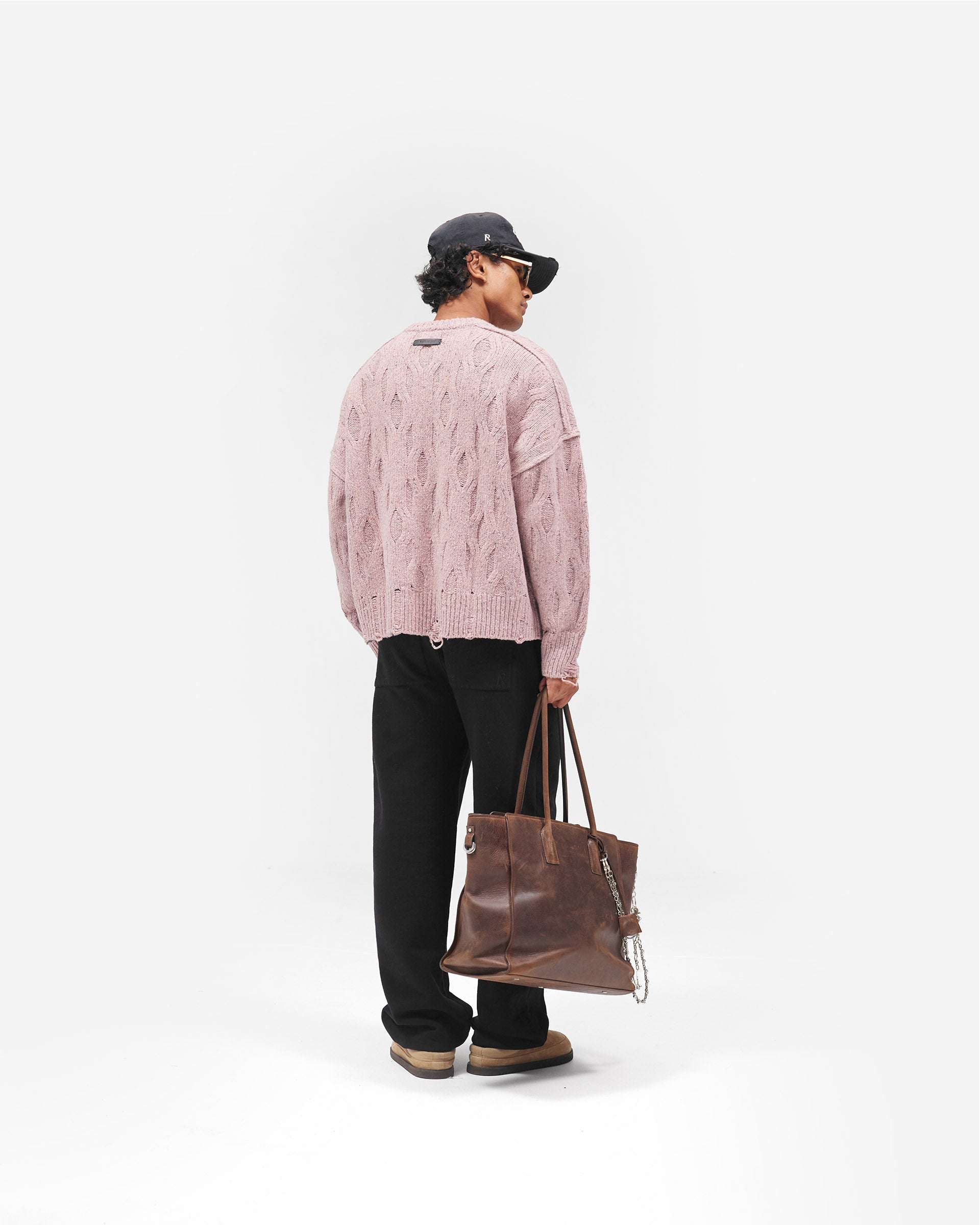 Distress Knit Sweater - Washed Pink