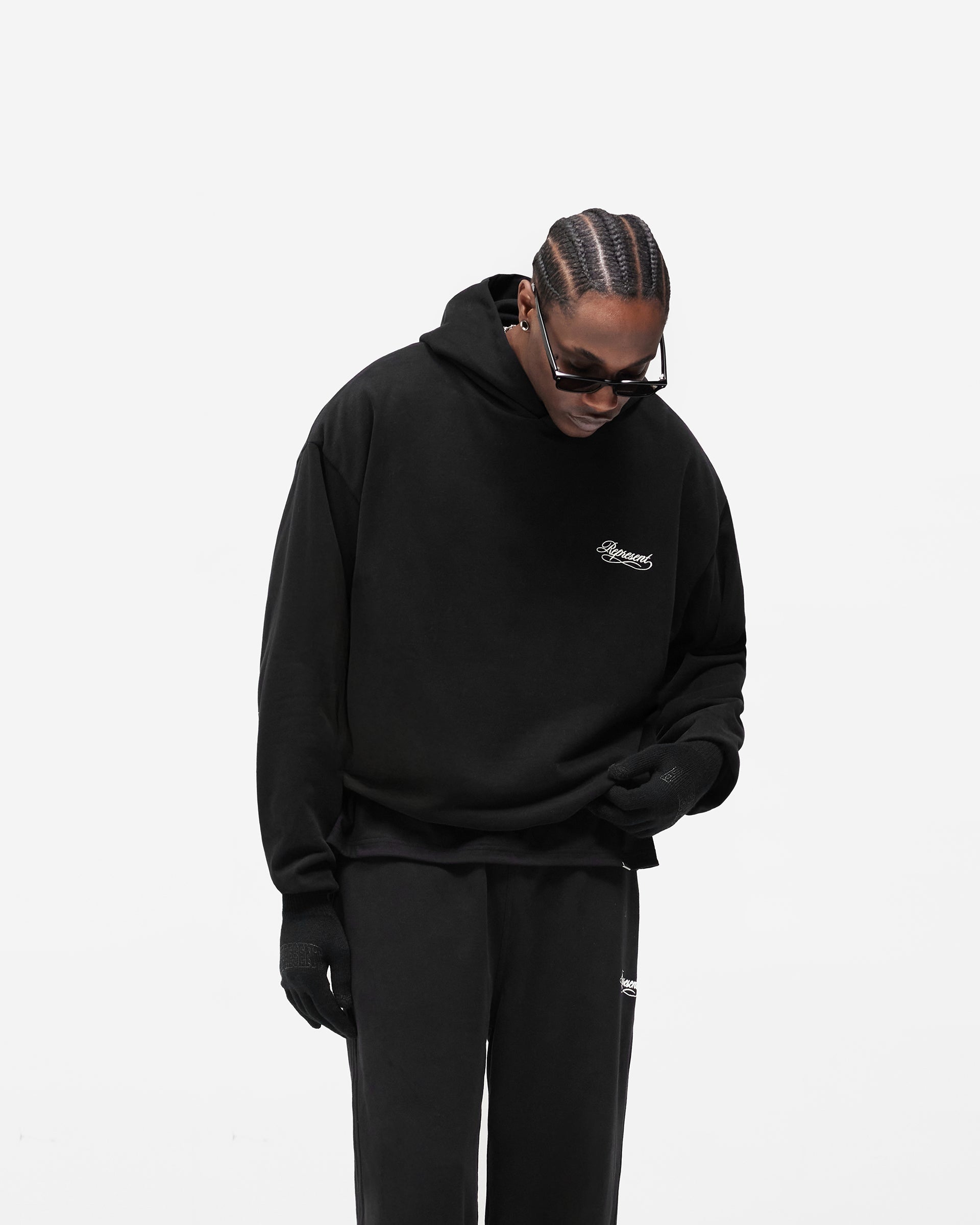 Dual Layer Script Hoodie - Jet Black