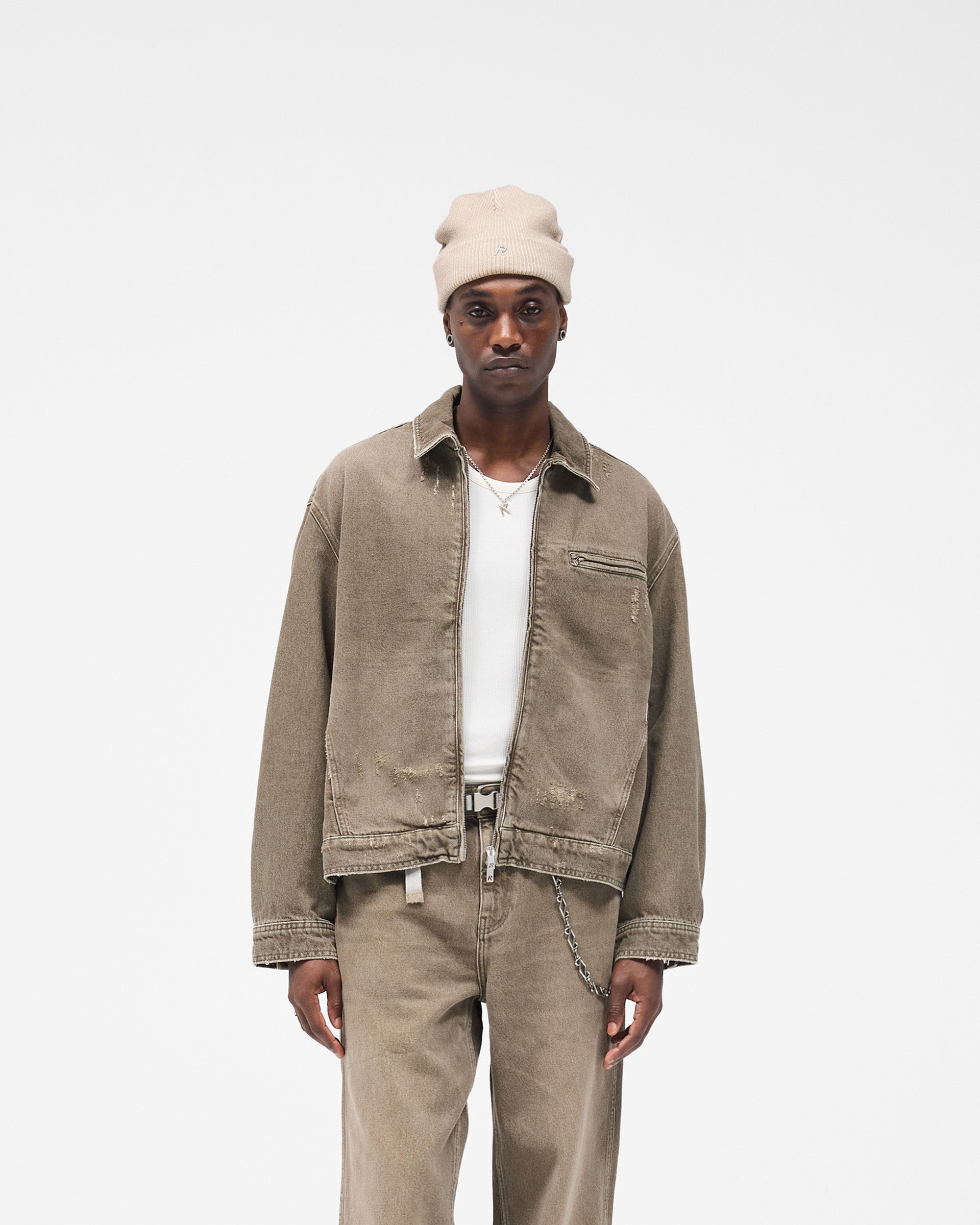 Collared Denim Jacket - Washed Olive