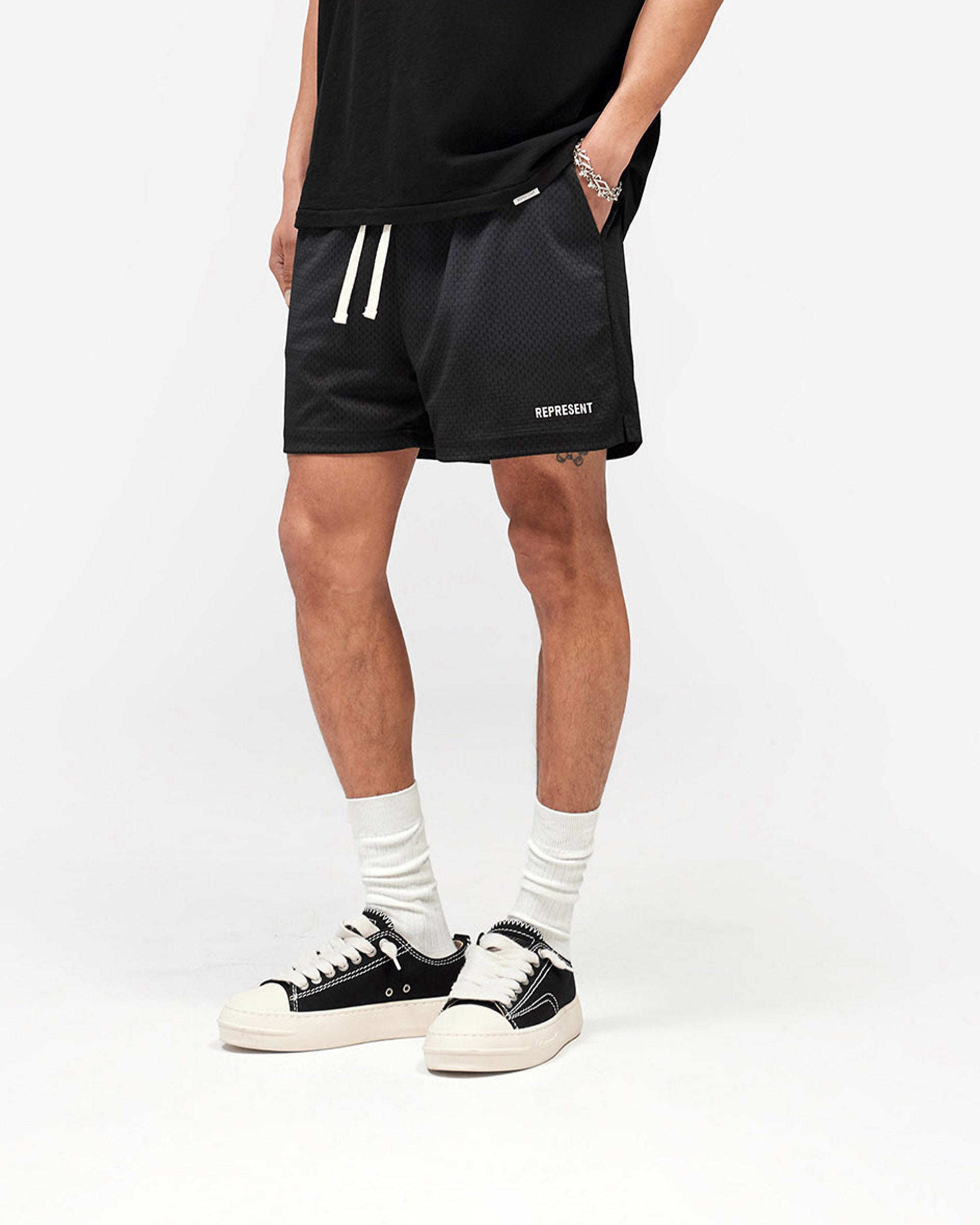 Washed Mesh Shorts - Black