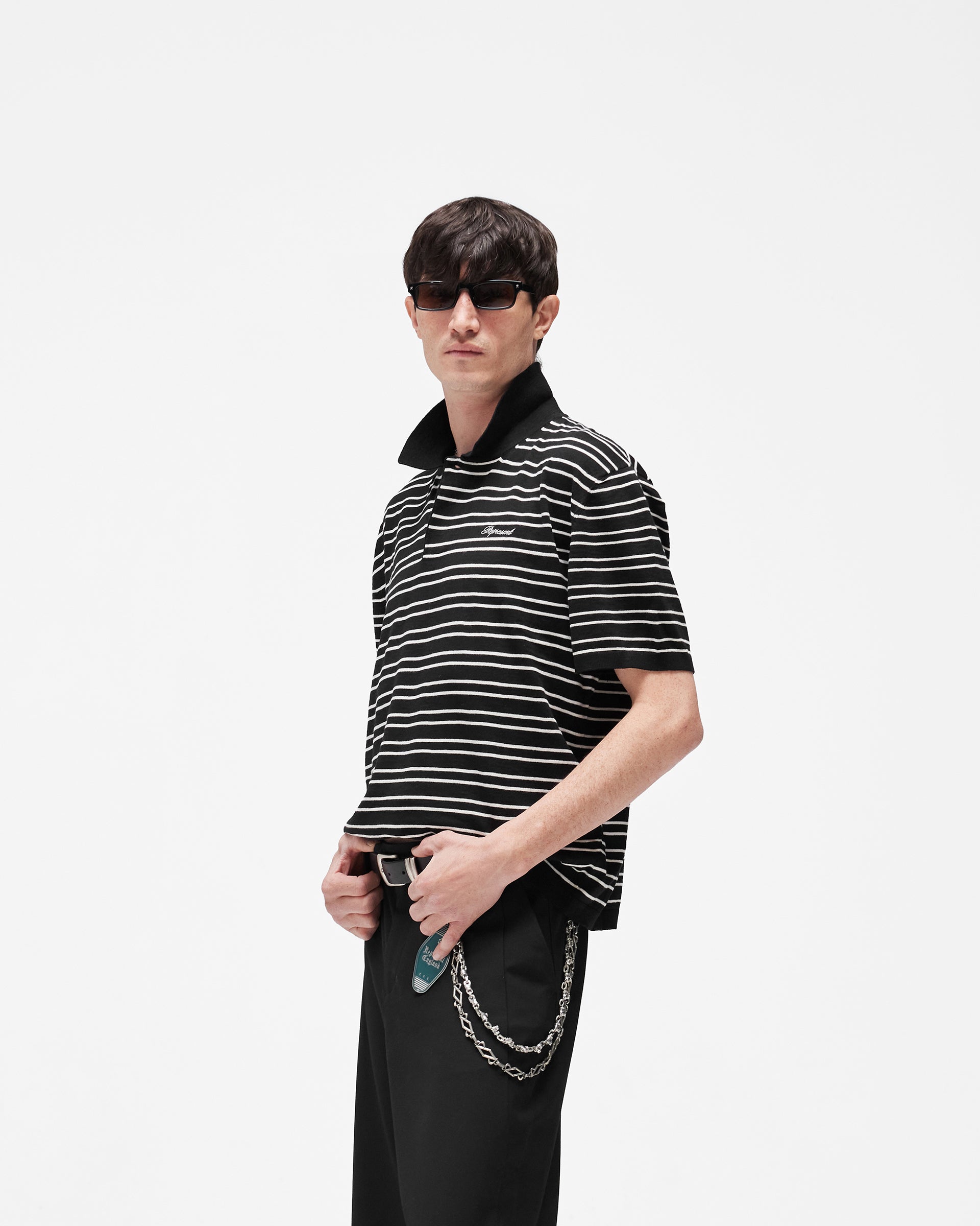 California Striped Knitted Polo - Jet Black