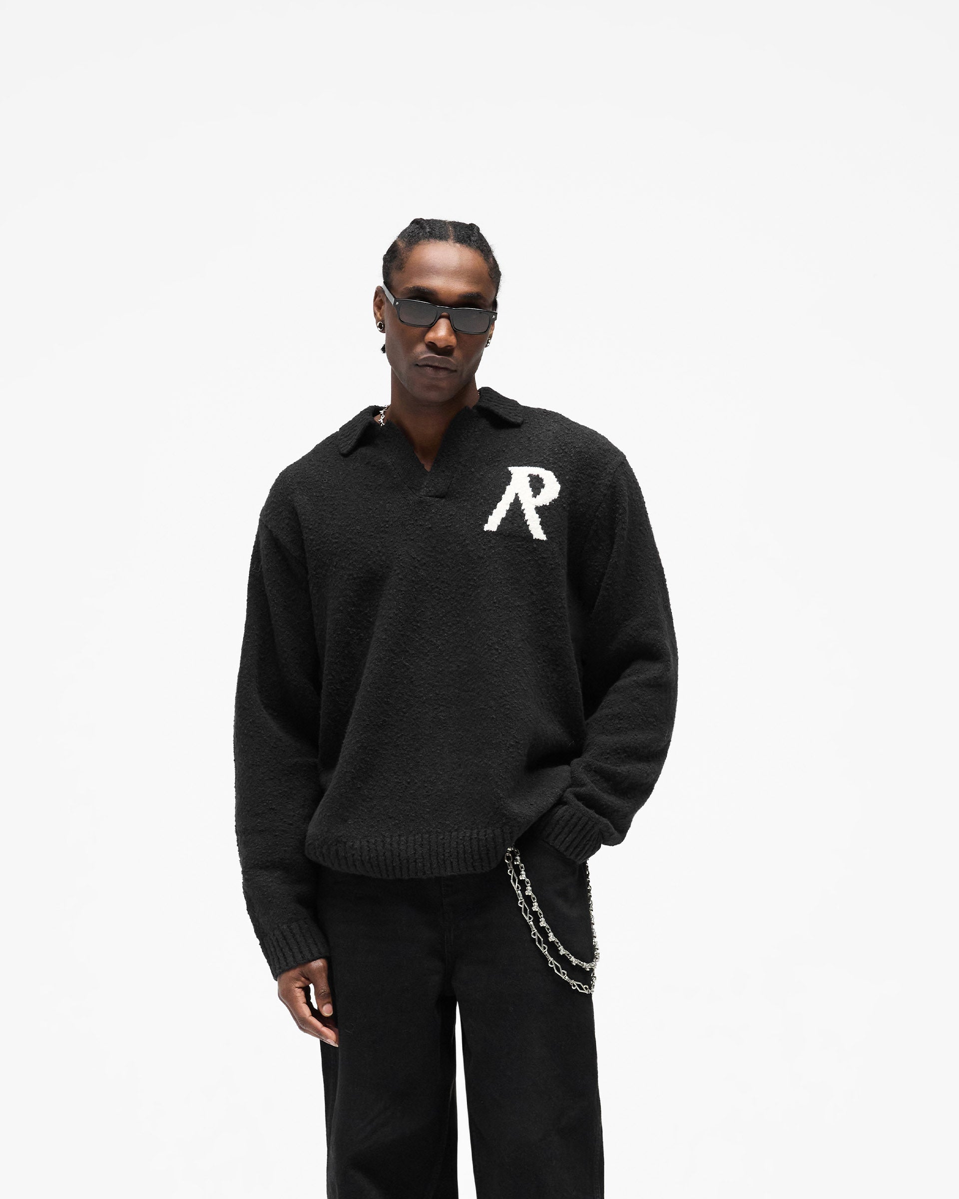 Knitted Boucle Polo - Jet Black