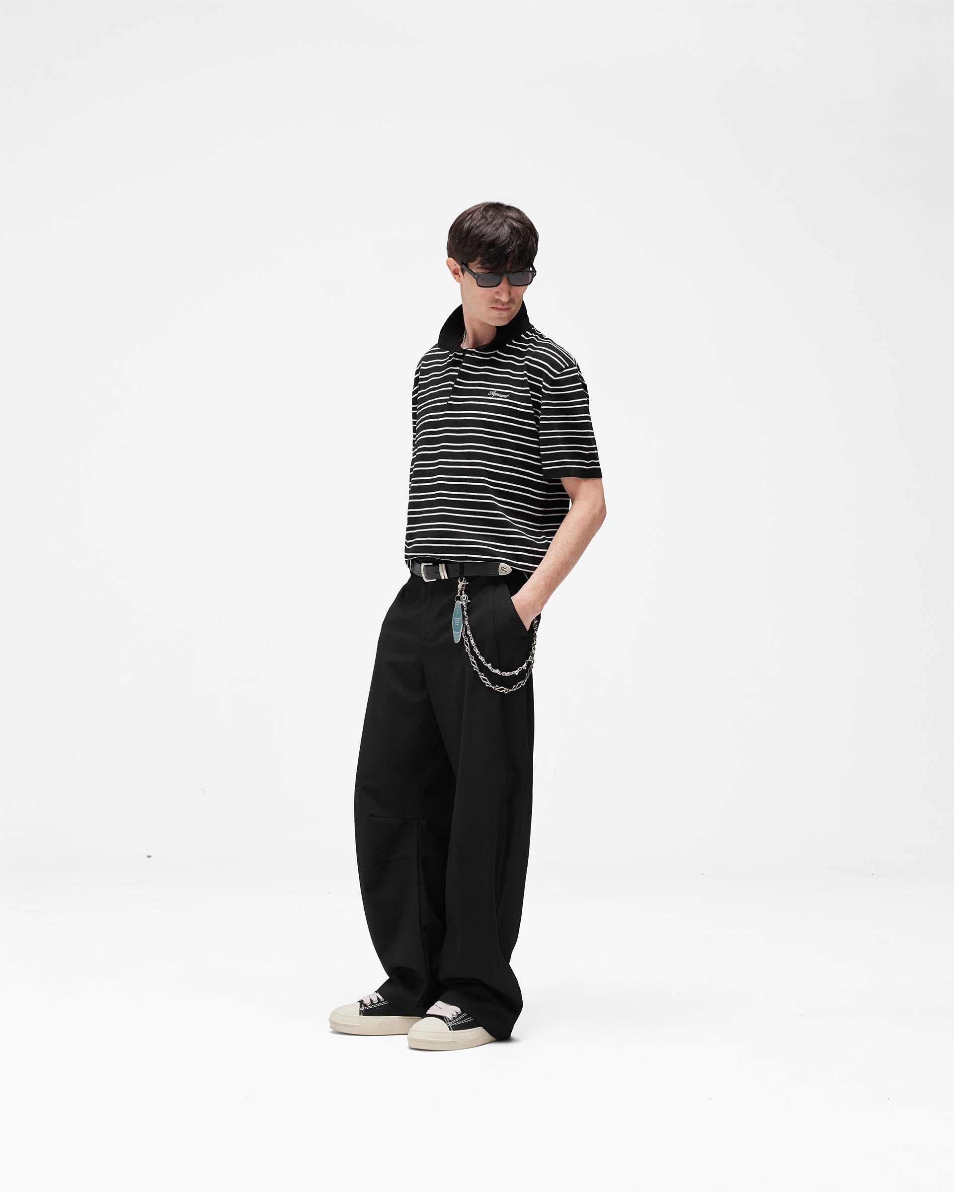 California Striped Knitted Polo - Jet Black