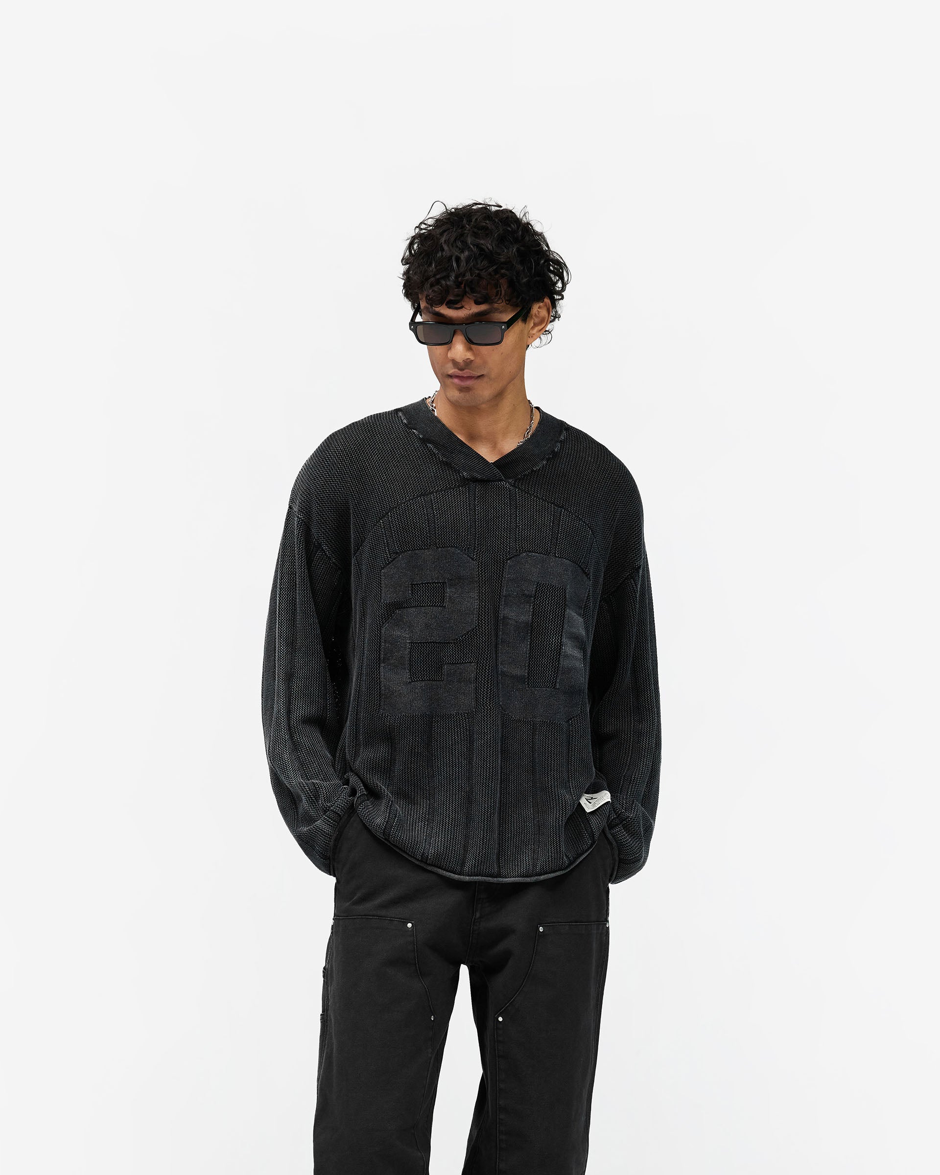 Knitted Varsity Long Sleeve Jersey - Vintage Grey