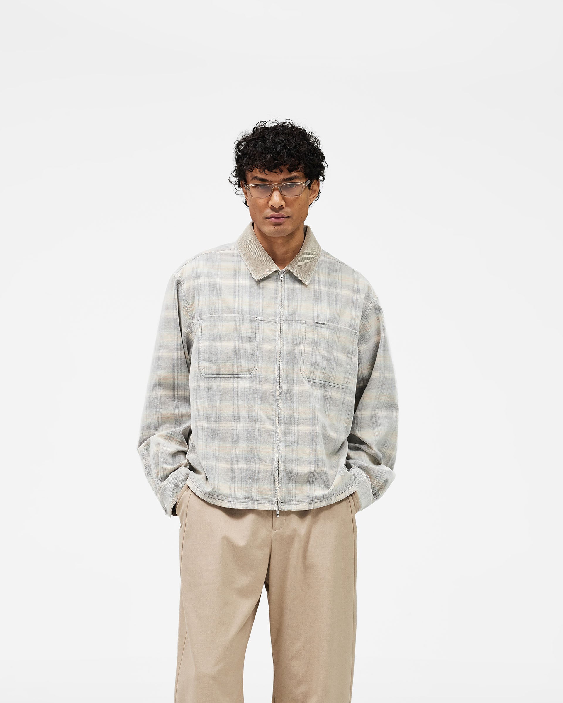 Cord Zip Flannel Shirt - Mineral