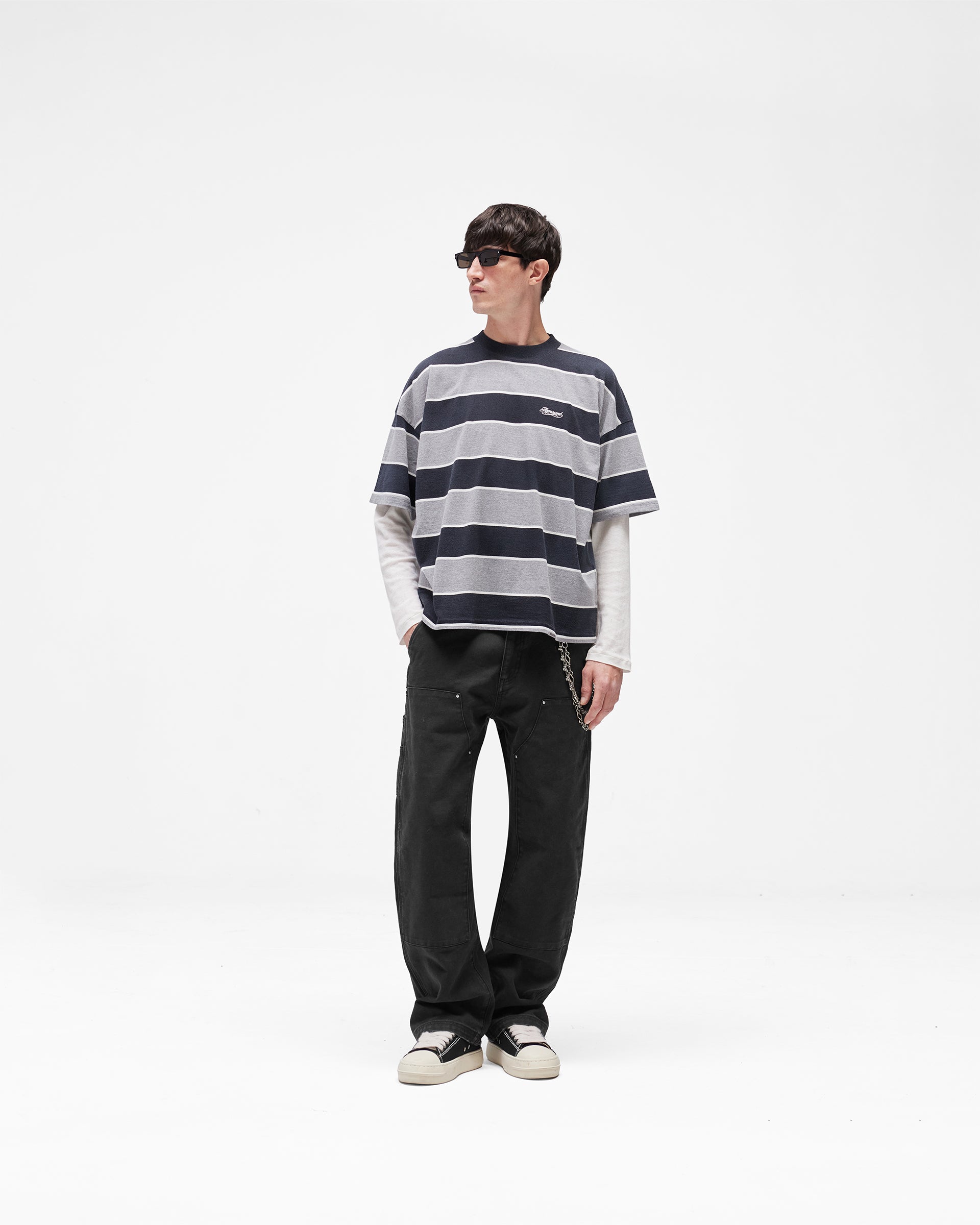 Calfornia Striped T-Shirt - Jet Black Grey Marl