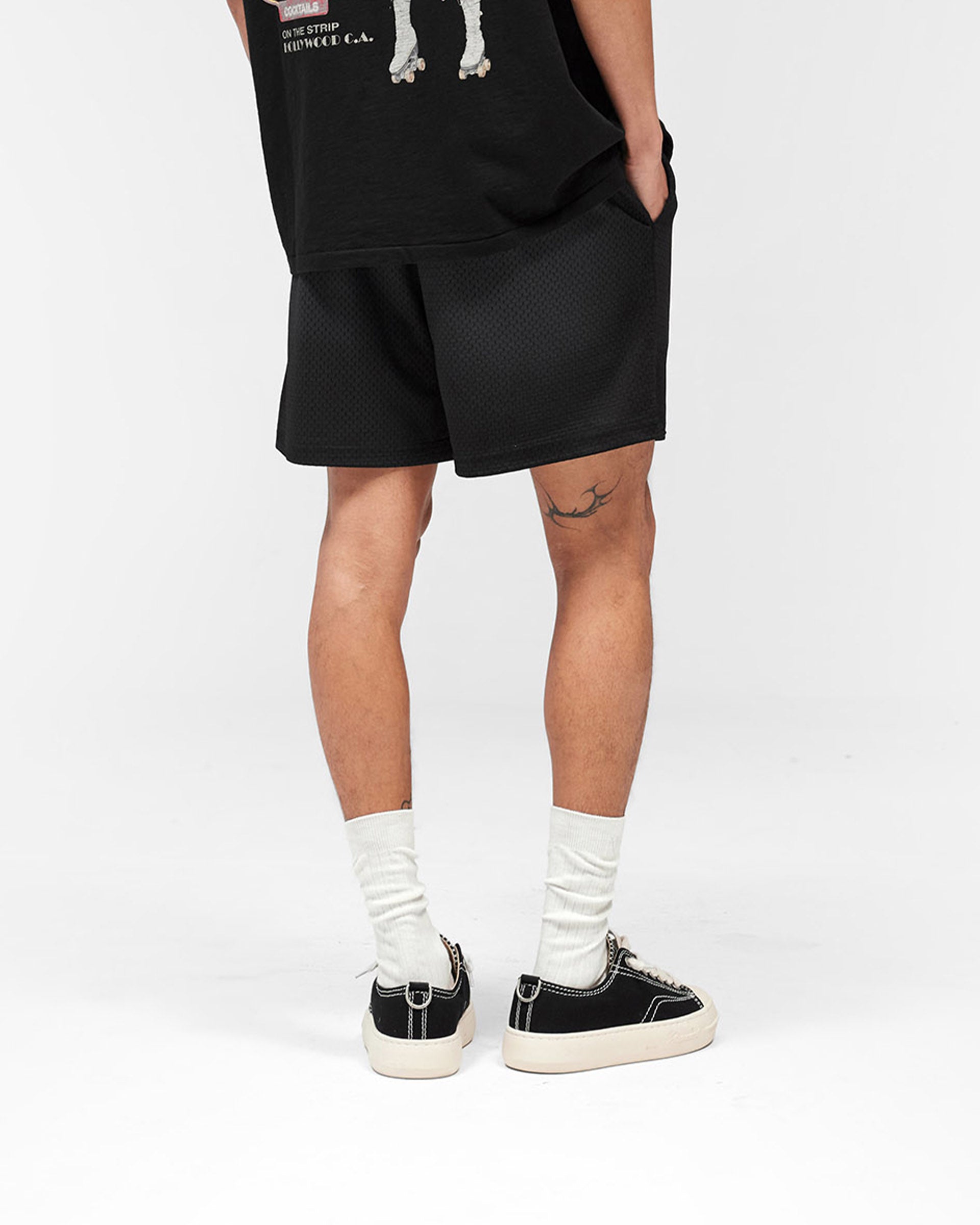 Washed Mesh Shorts - Black