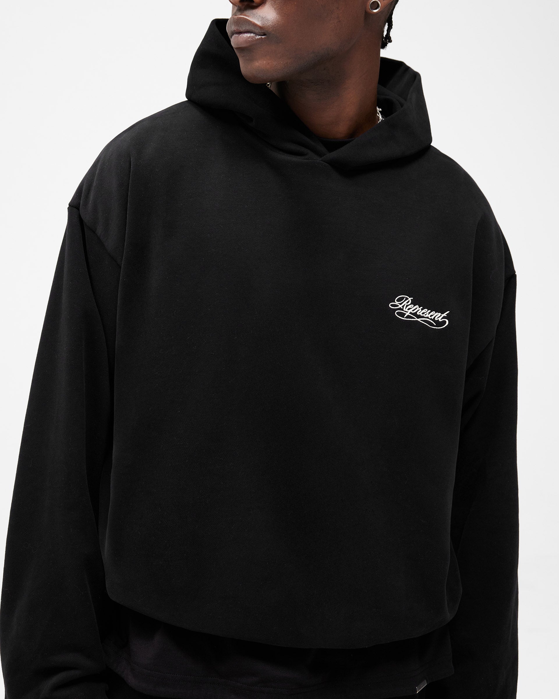 Dual Layer Script Hoodie - Jet Black