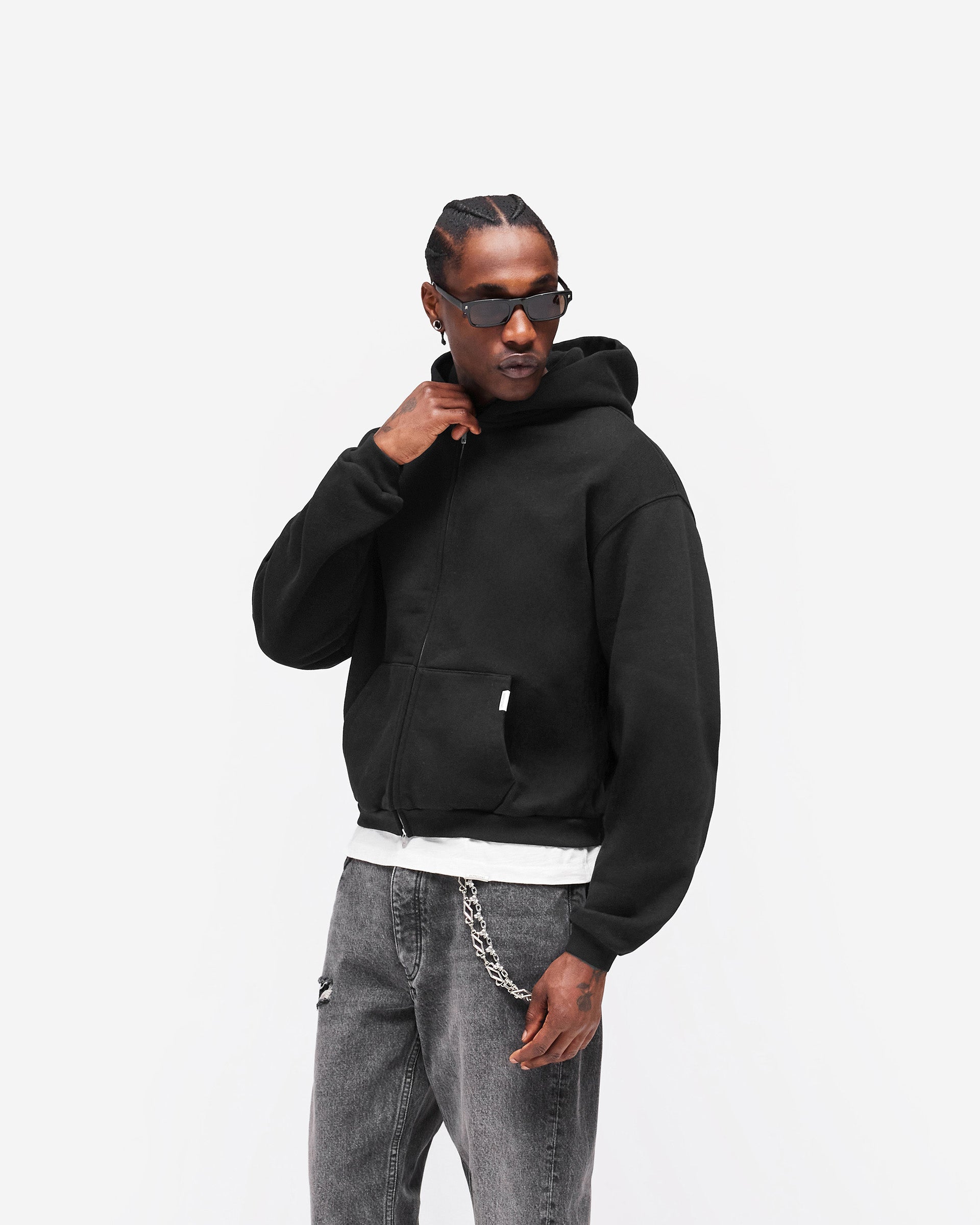 GH Shrunken Zip Hoodie - Jet Black