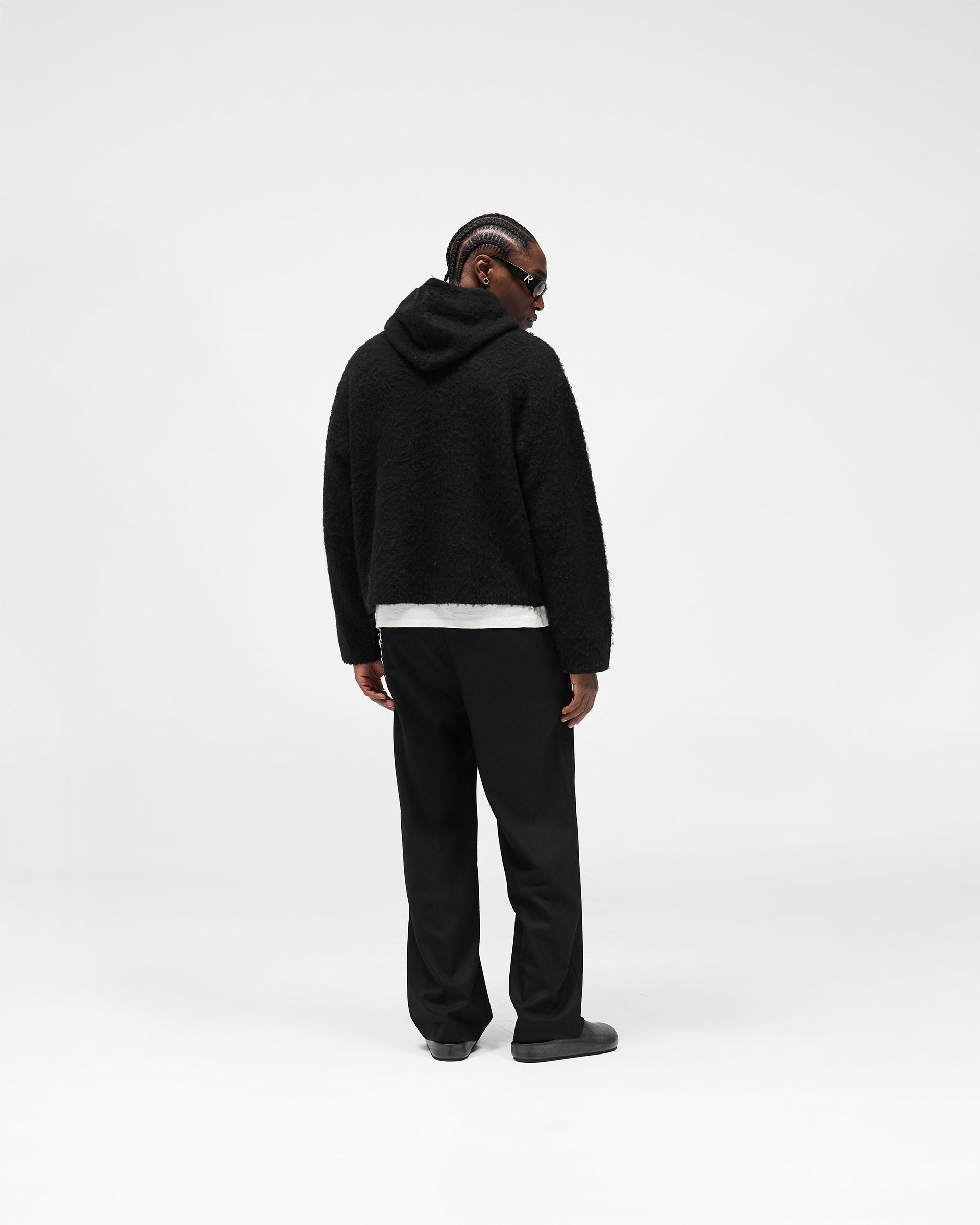 Textured Borg Hoodie - Jet Black