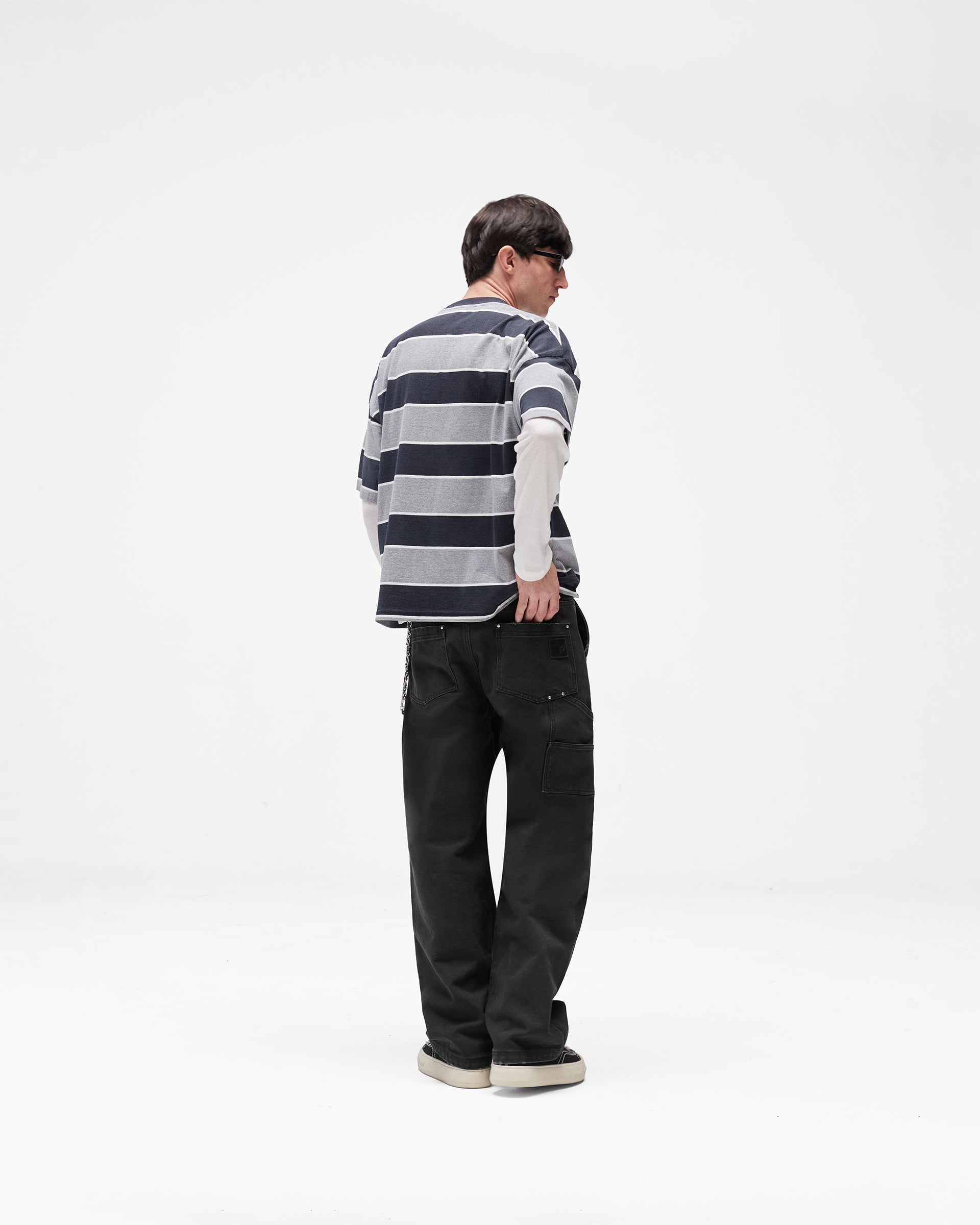 Calfornia Striped T-Shirt - Jet Black Grey Marl