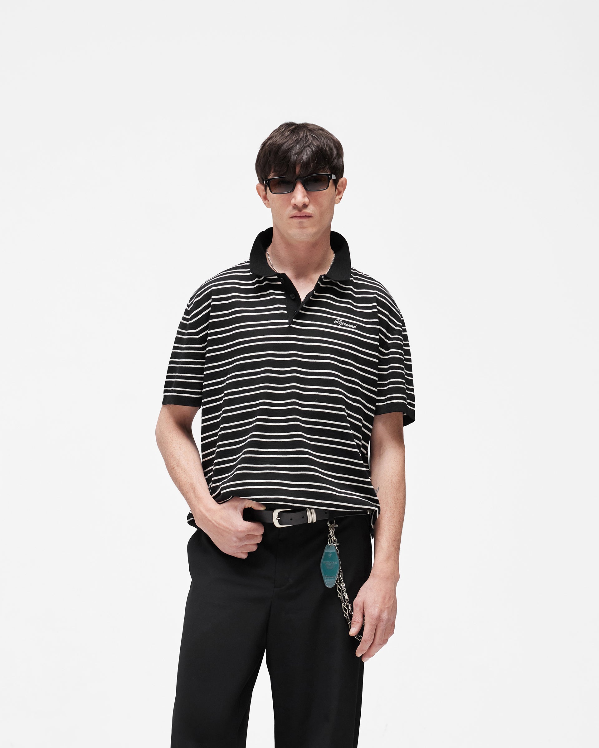 California Striped Knitted Polo - Jet Black