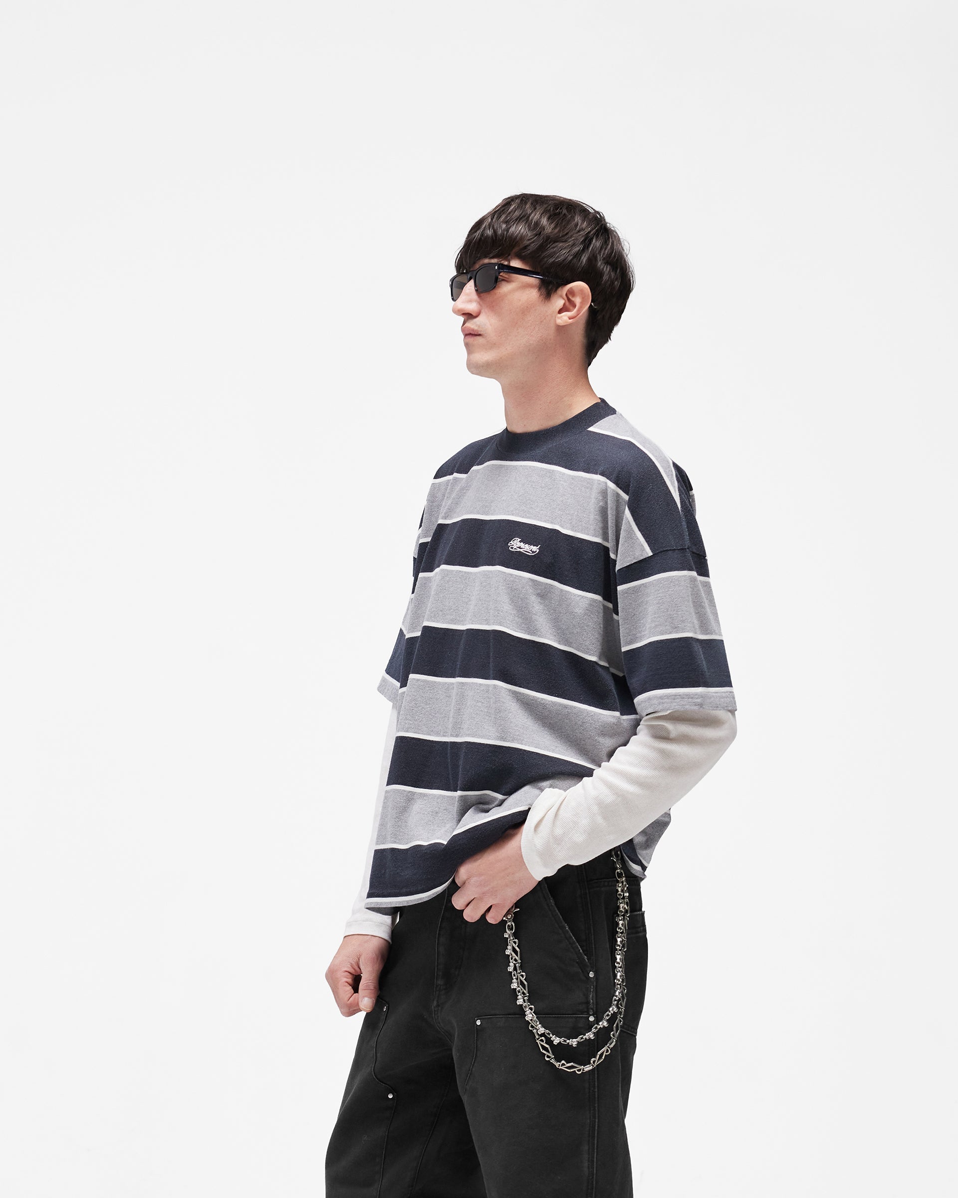 Calfornia Striped T-Shirt - Jet Black Grey Marl