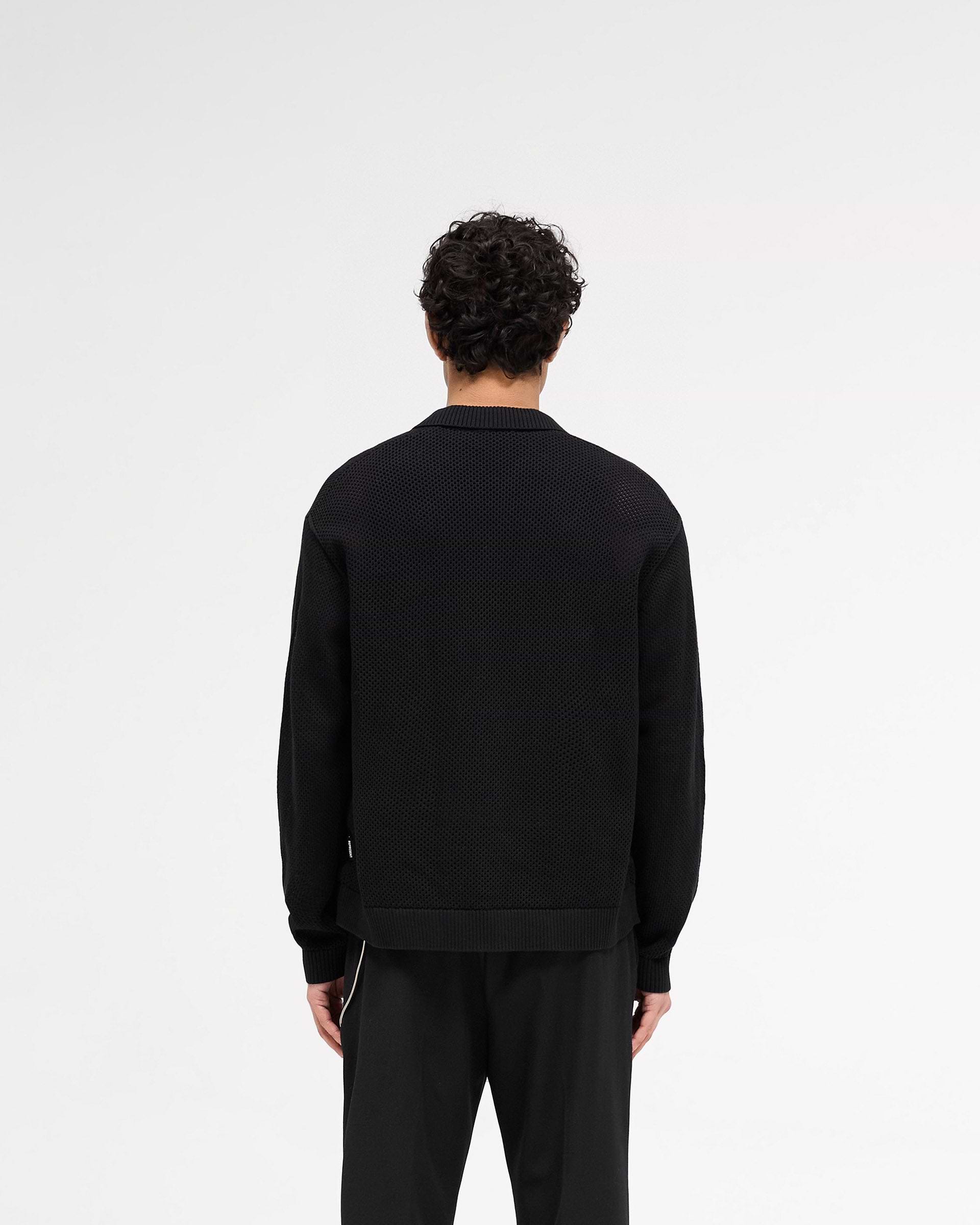 Long Sleeve Mesh Knit Shirt - Jet Black