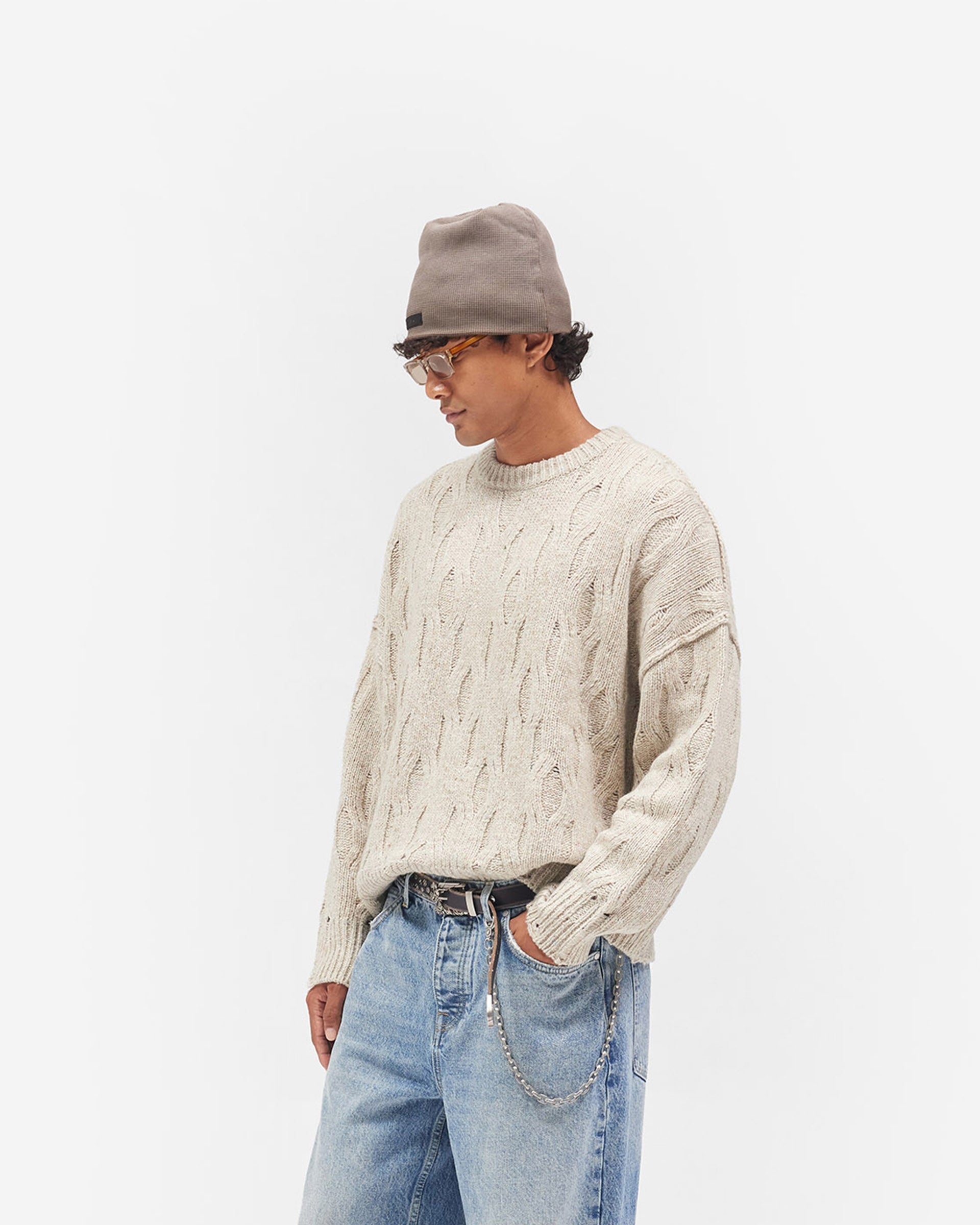 Distress Knit Sweater - Taupe
