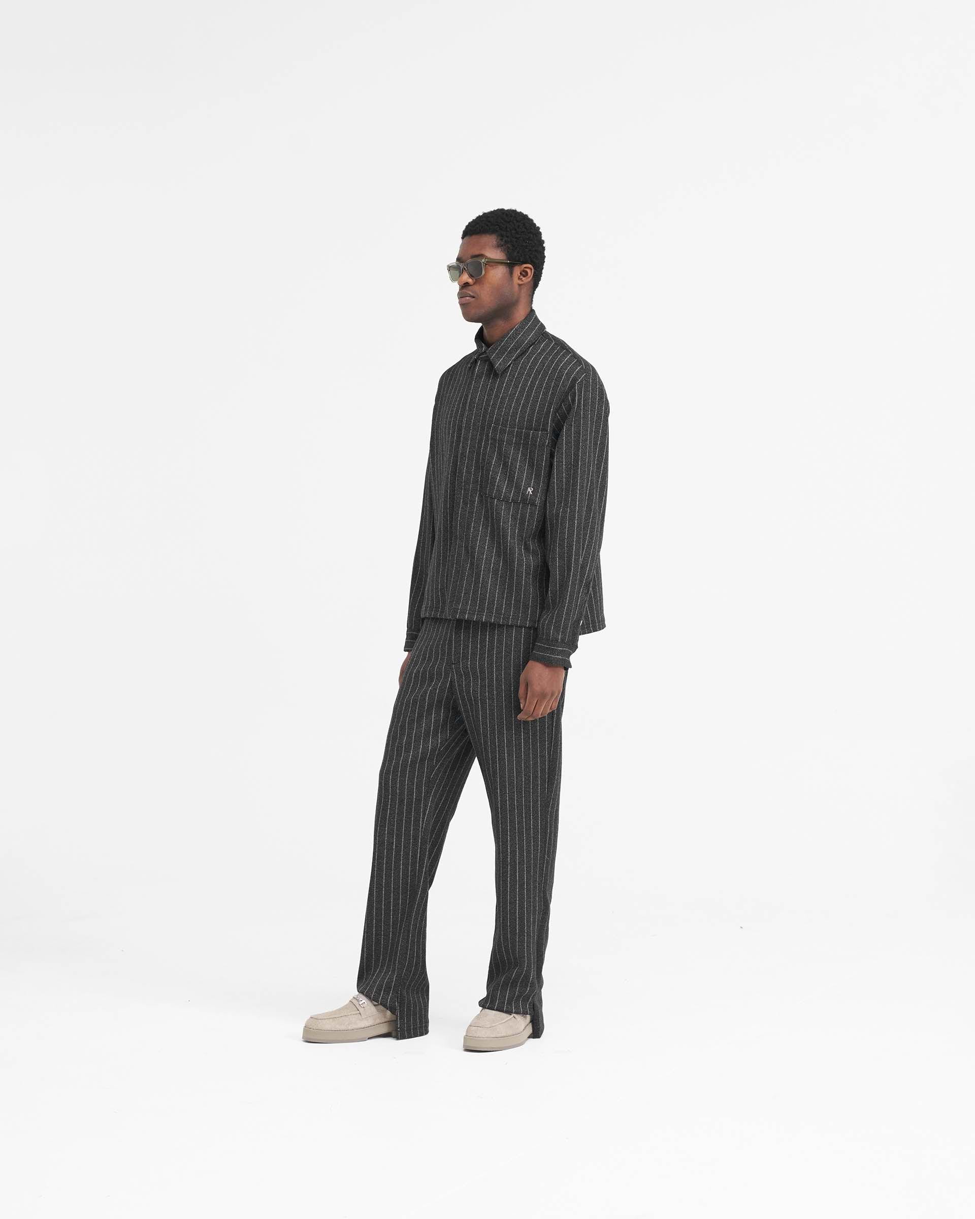 Cropped Dress Shirt - Black Pinstripe