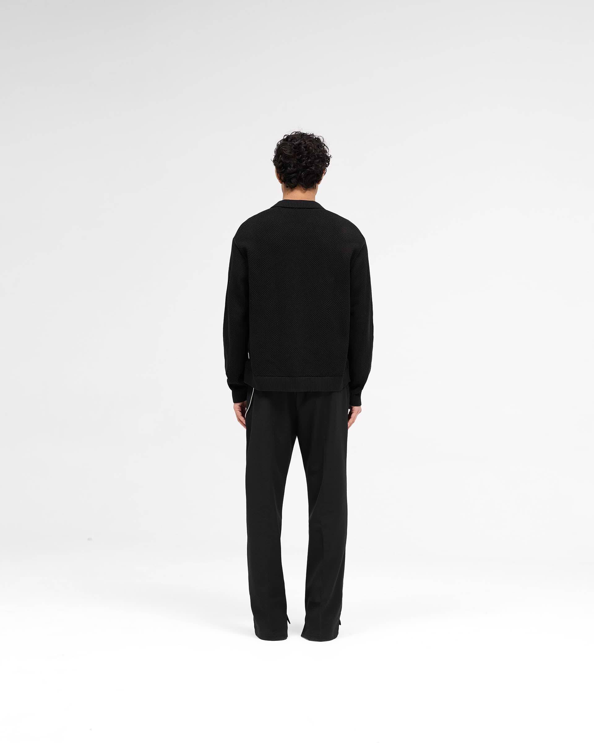 Long Sleeve Mesh Knit Shirt - Jet Black