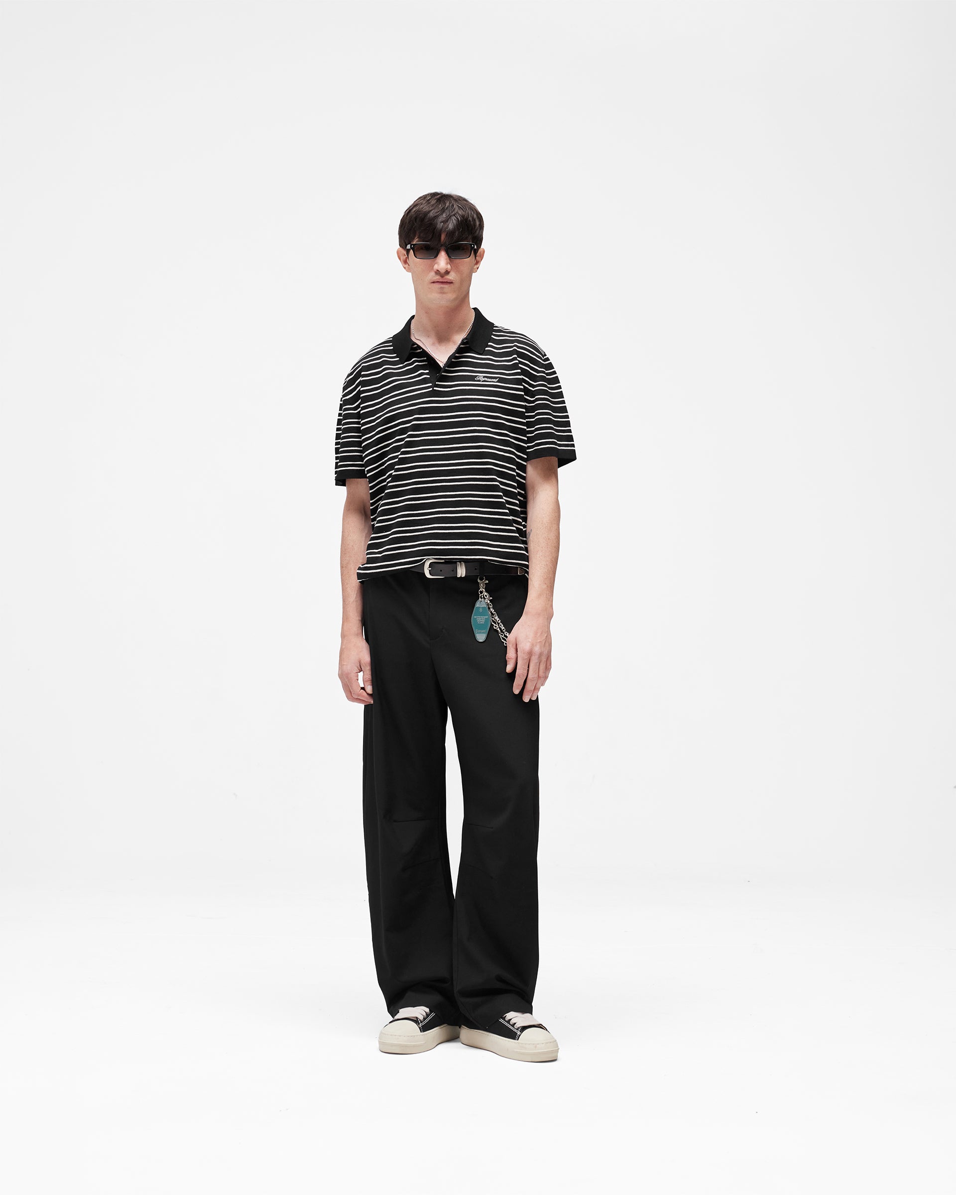 California Striped Knitted Polo - Jet Black