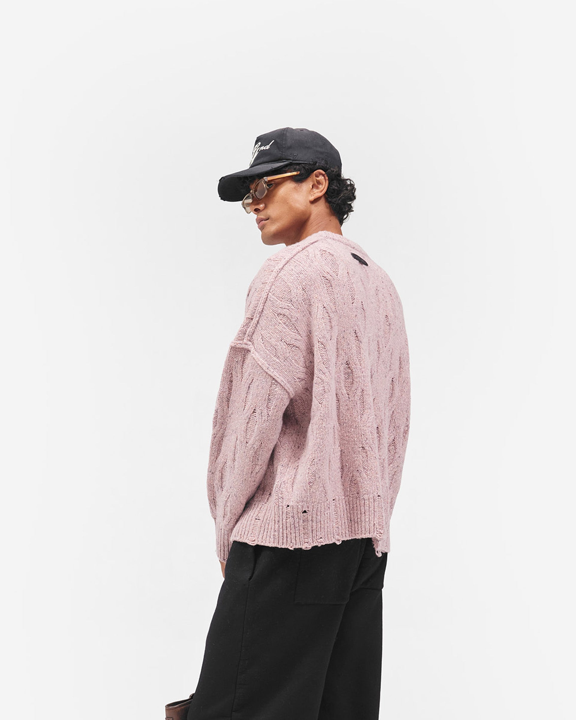 Distress Knit Sweater - Washed Pink