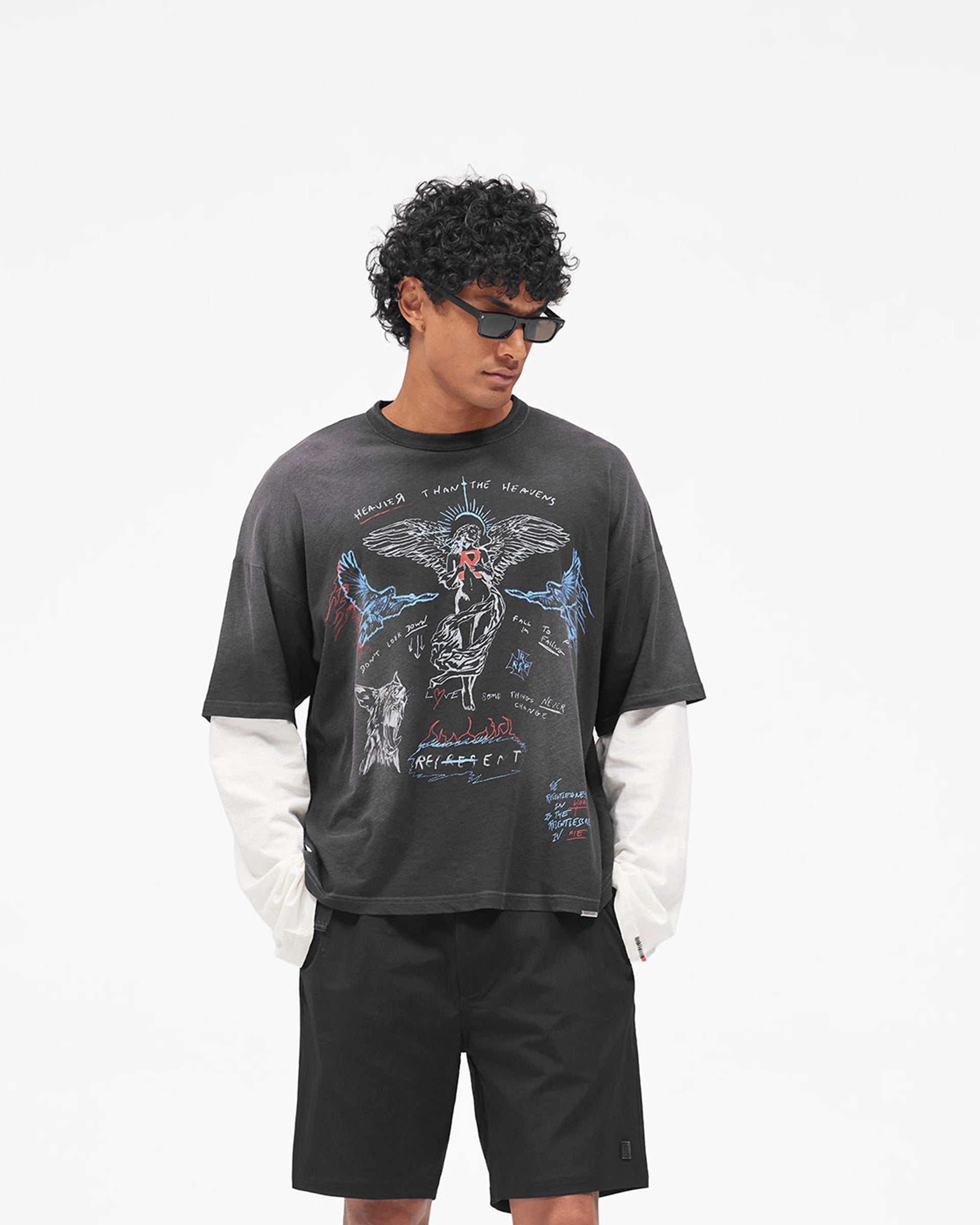 Heavier Than The Heavens Long Sleeve T-Shirt - Washed Black