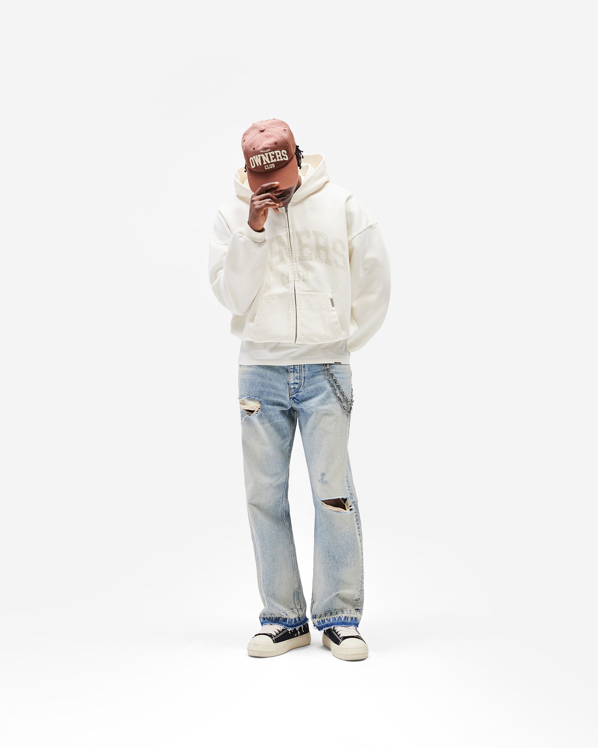 Represent Owners Club Zip Through Hoodie - Chalk