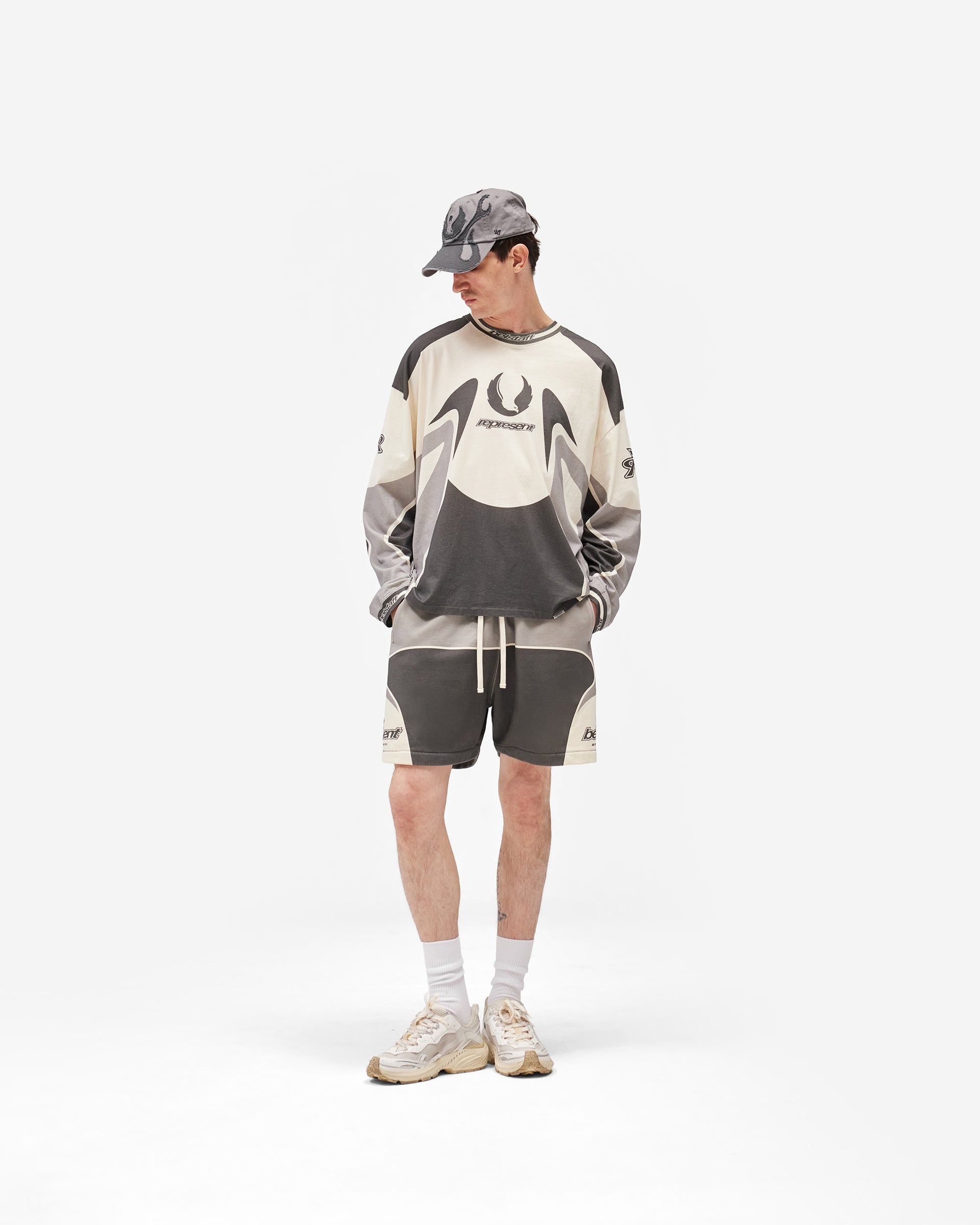 Represent X Belstaff Long Sleeve Racing T-Shirt - Dark Grey