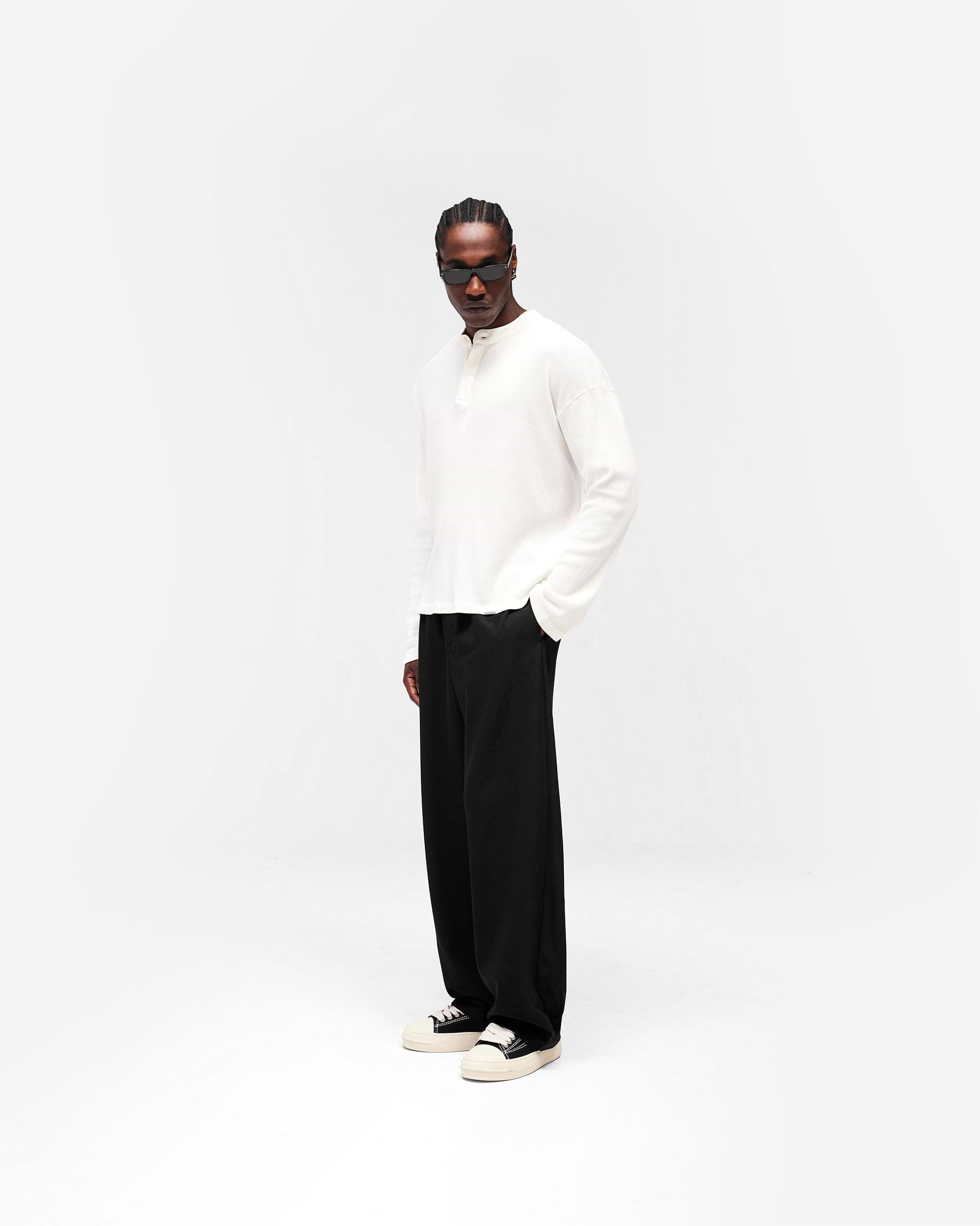 Initial Henley Waffle Long Sleeve T-Shirt - Flat White