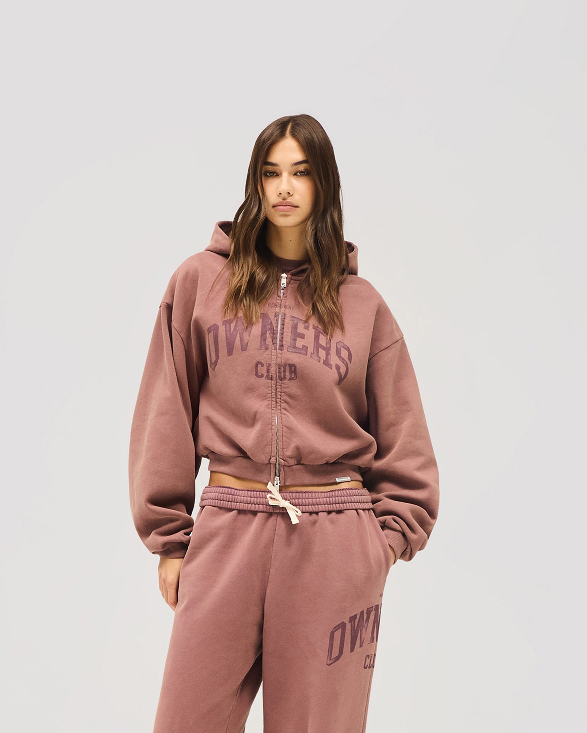 Represent Owners Club Zip Through Hoodie - Smoked Rose