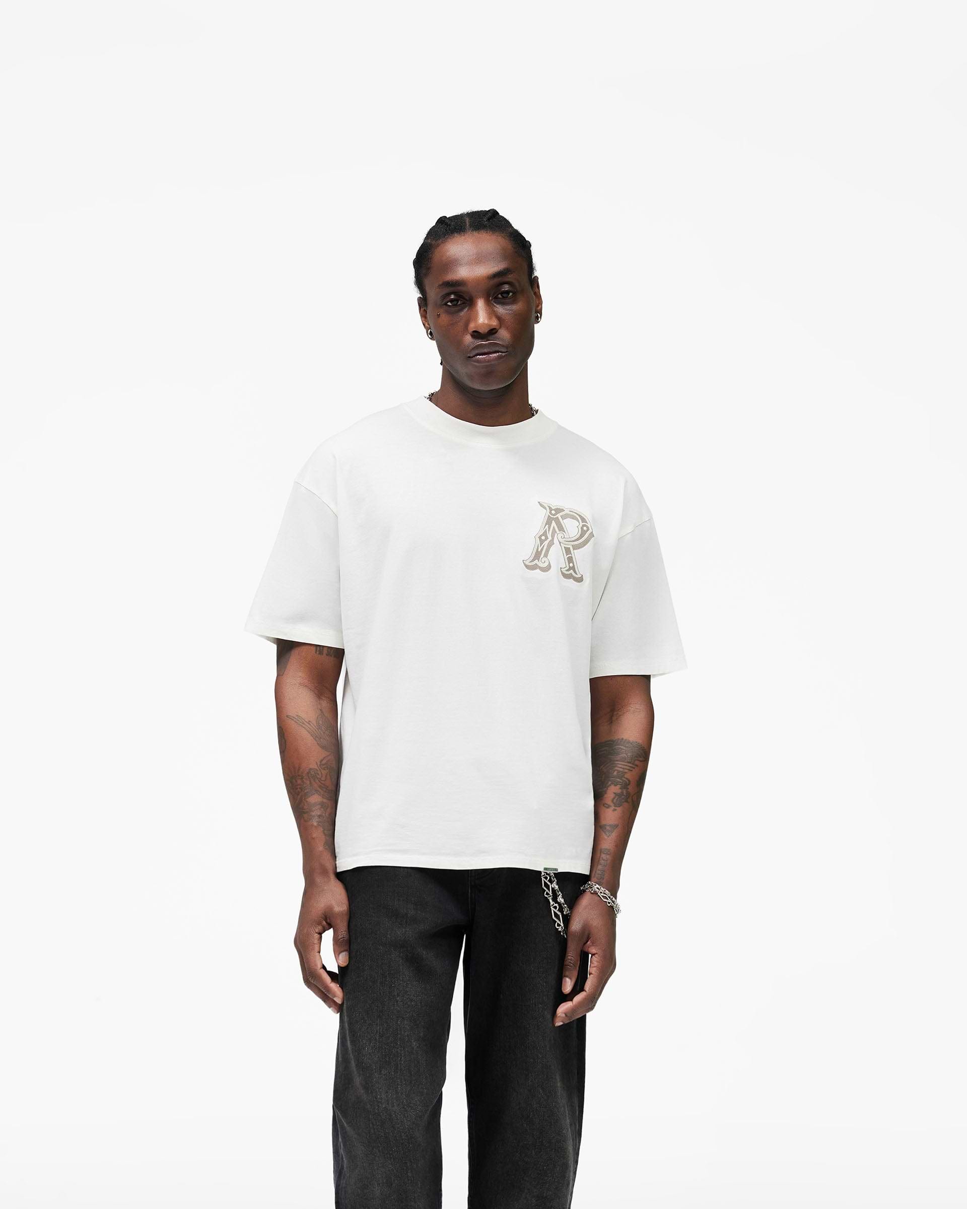 Western Initial T-Shirt - Flat White