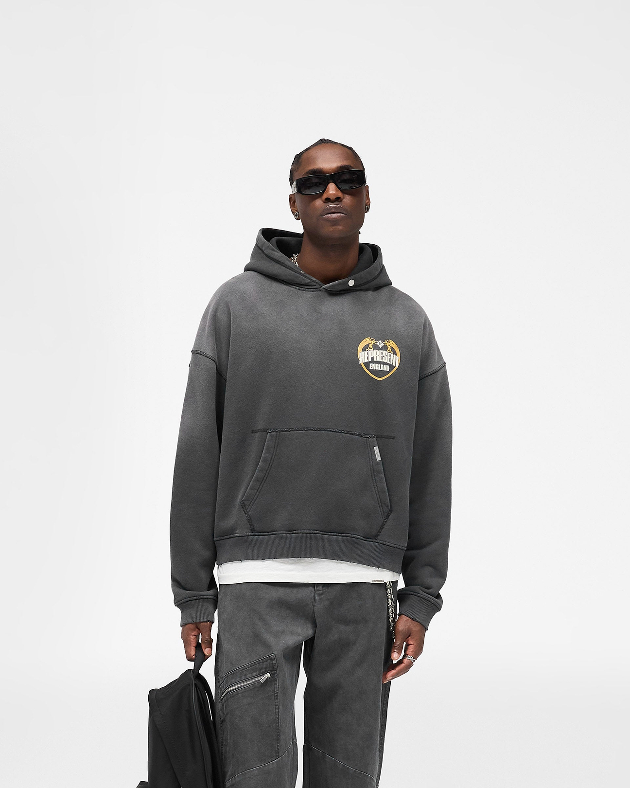 Stained Black Angel Border Hoodie | Mens Hoodies | REPRESENT