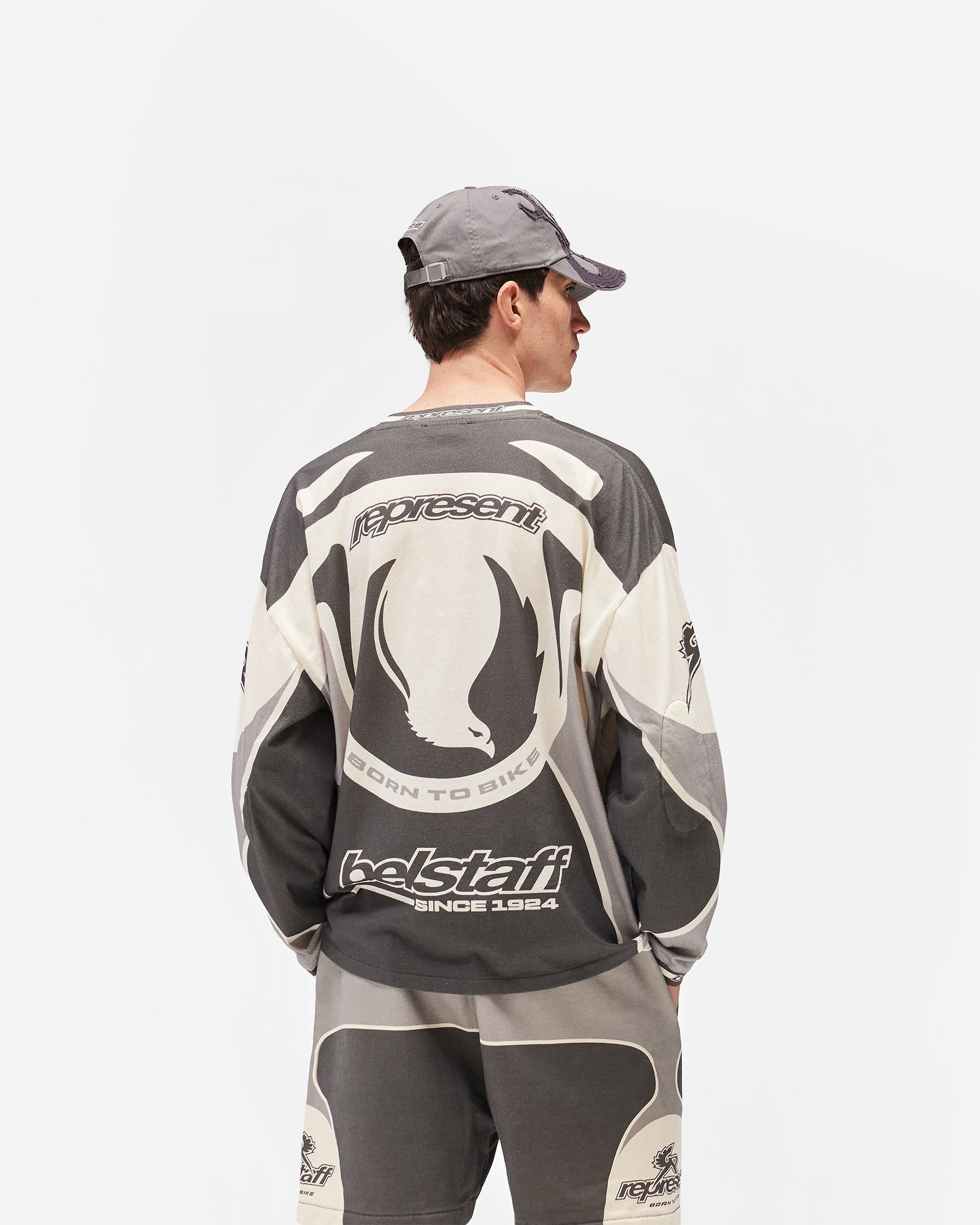 Represent X Belstaff Long Sleeve Racing T-Shirt - Dark Grey