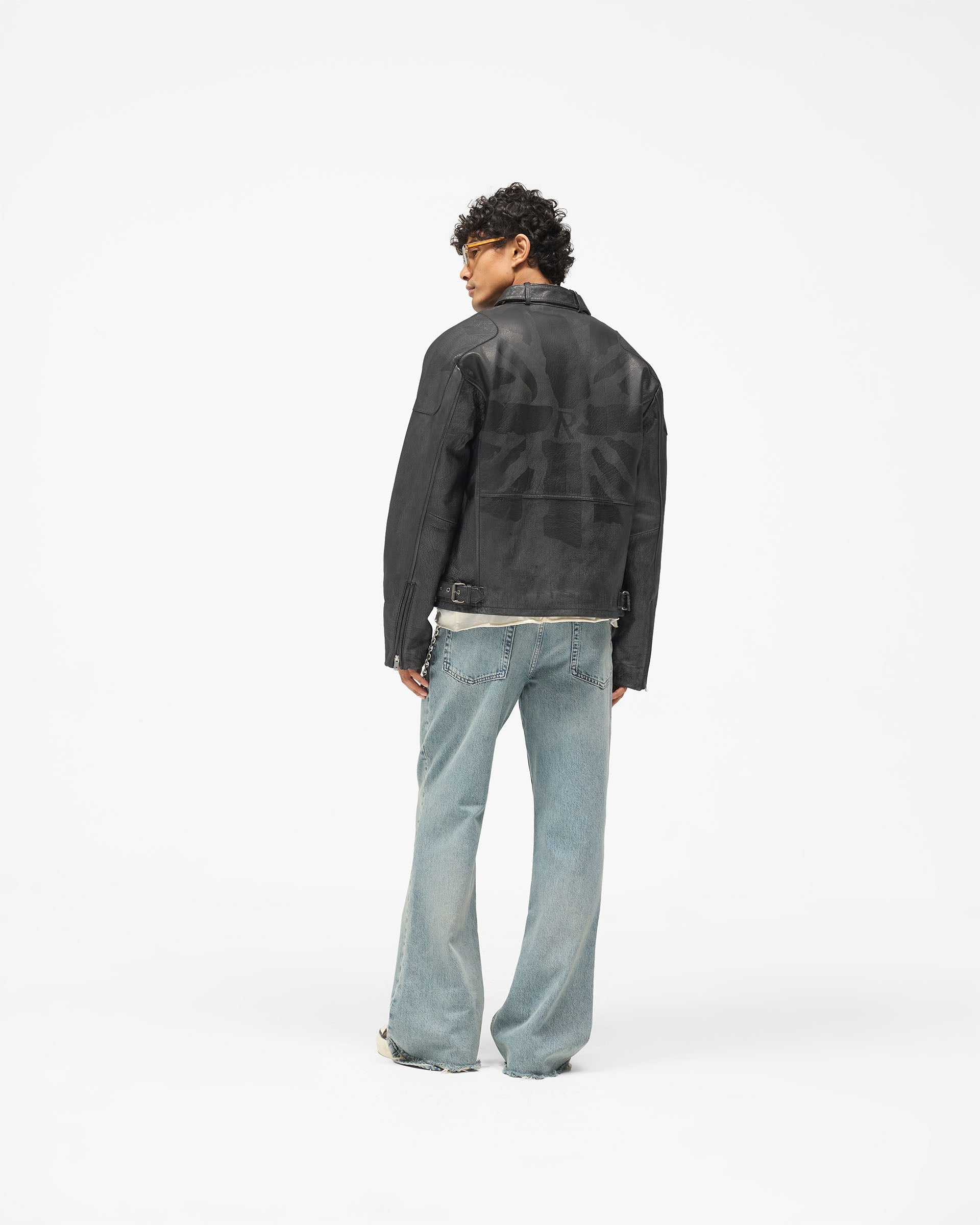 Flag Leather Bomber - Black
