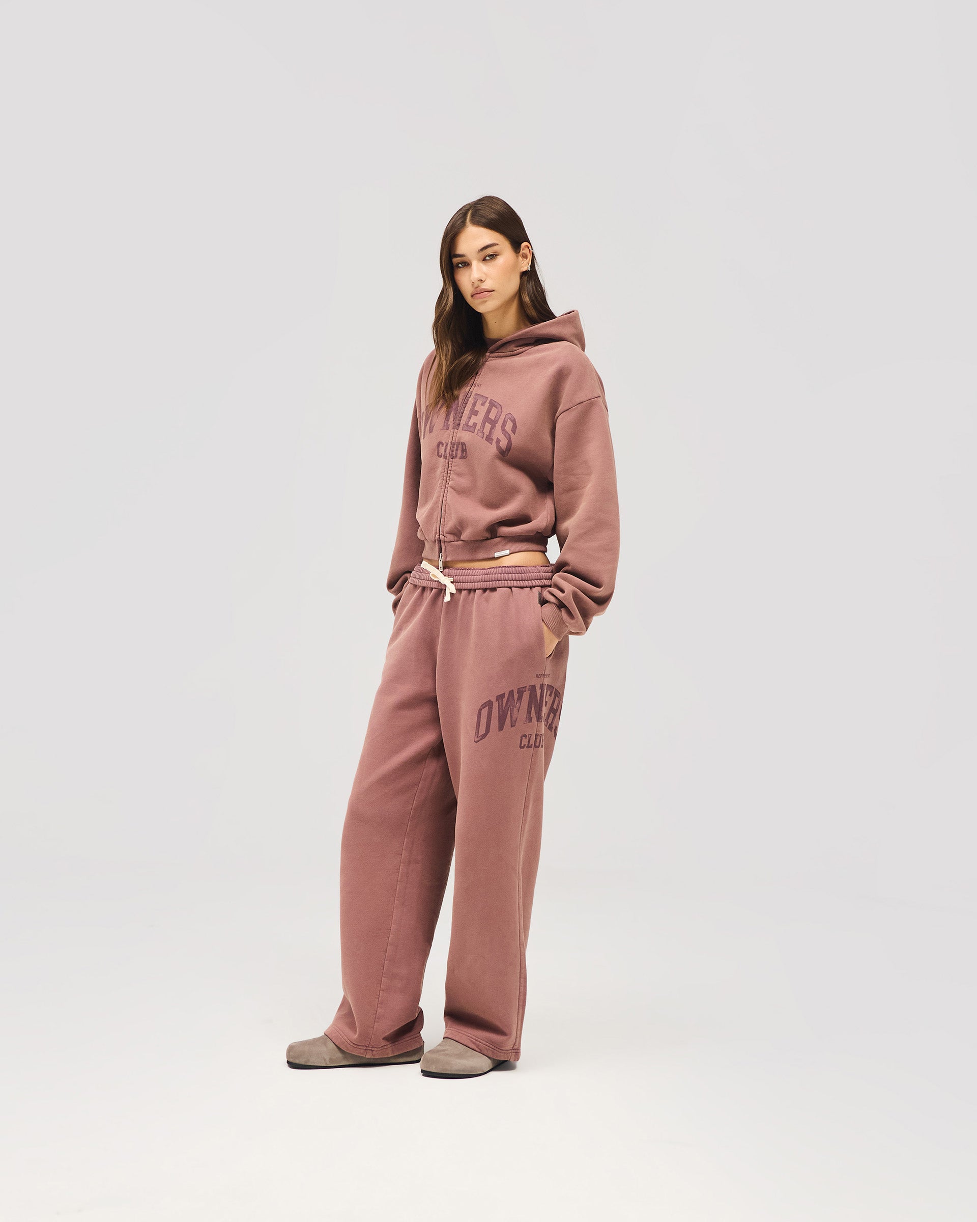 Represent Owners Club Zip Through Hoodie - Smoked Rose