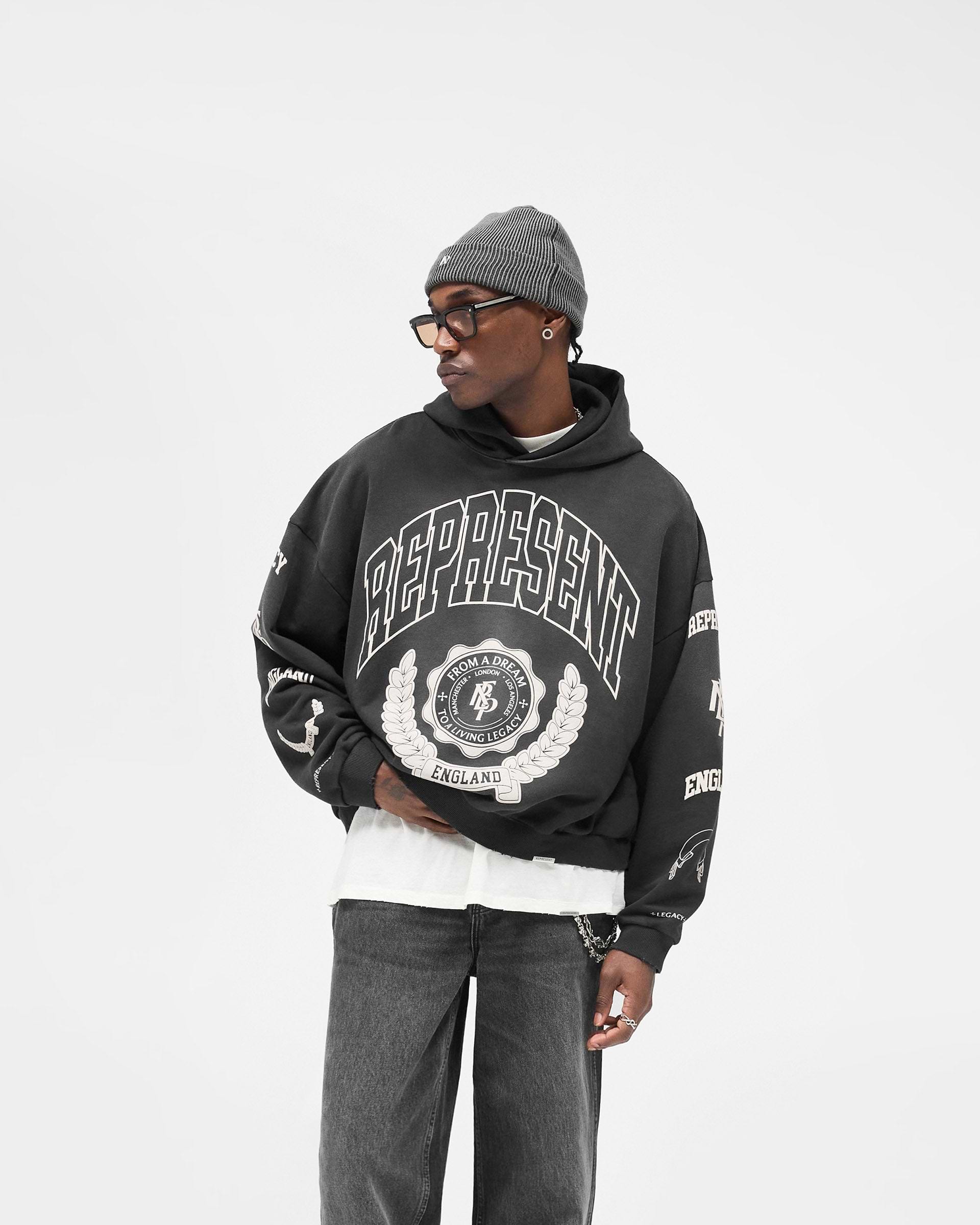 Represent Legacy Crest Hoodie - Stained Black