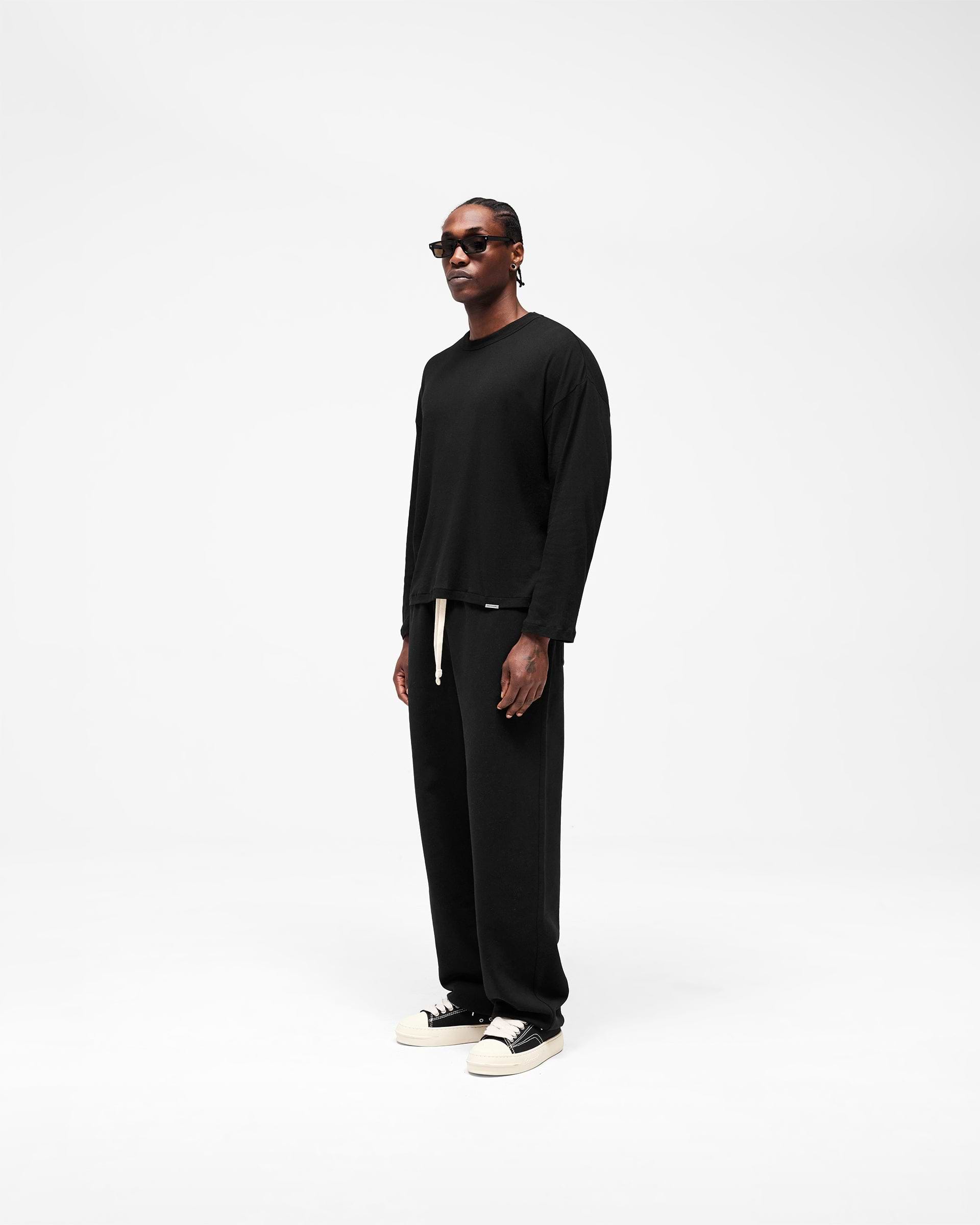 Initial Sheer Rib Long Sleeve T-Shirt - Jet Black