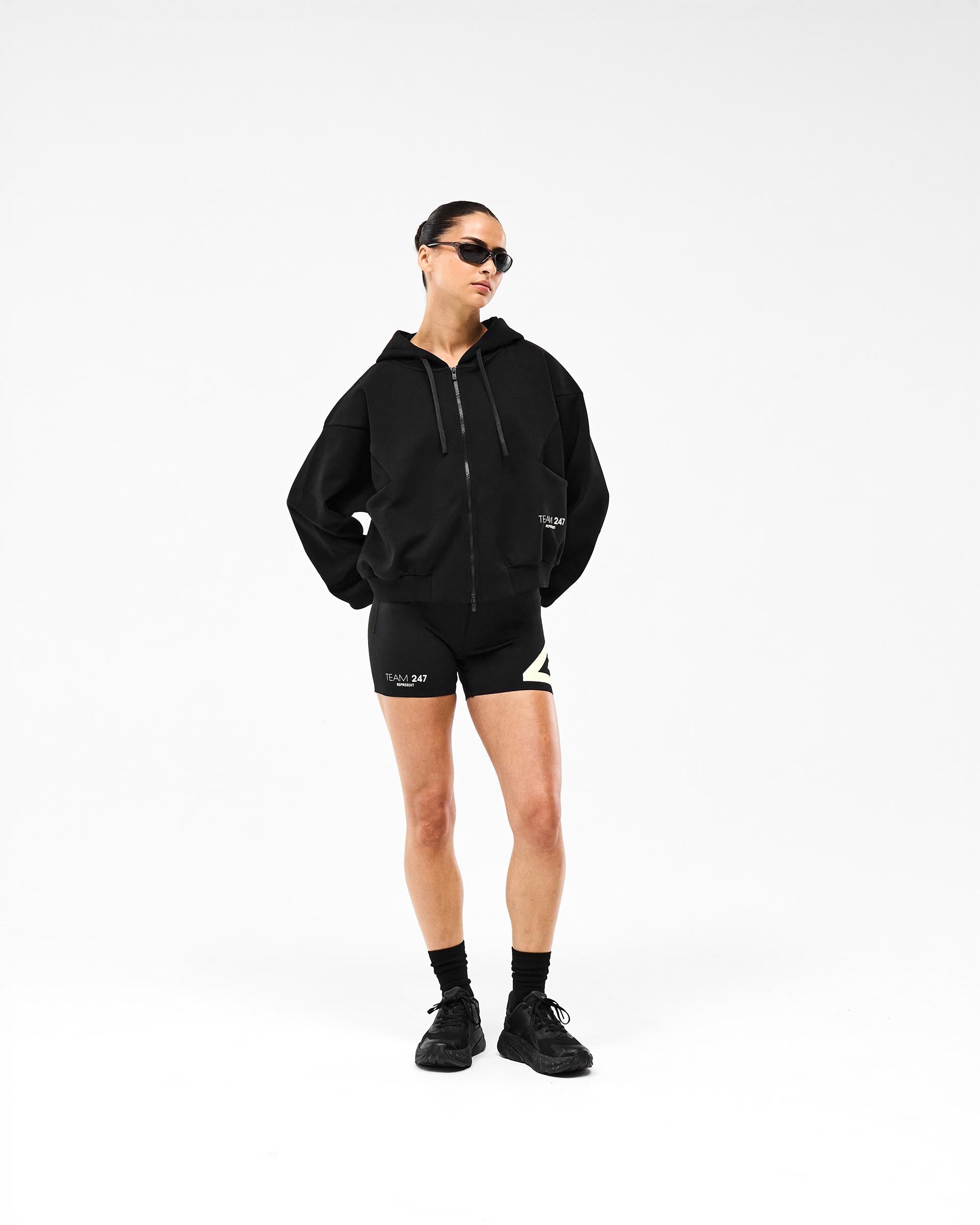 247 Training Hoodie Zip Front - Black